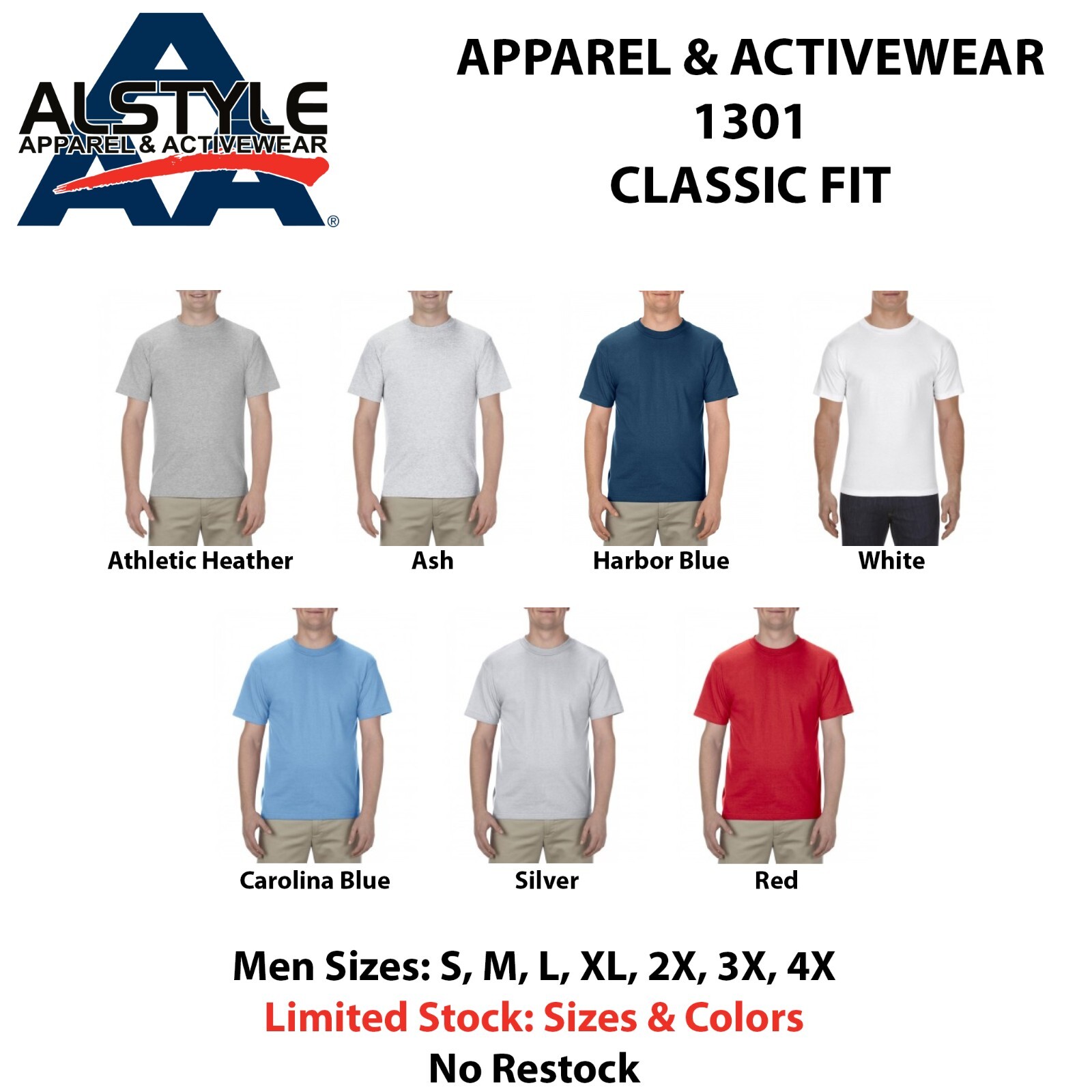 Alstyle Apparel AAA T Shirt 1301 Men’s Plain Blank Short Sleeve T Shirts S-4XL