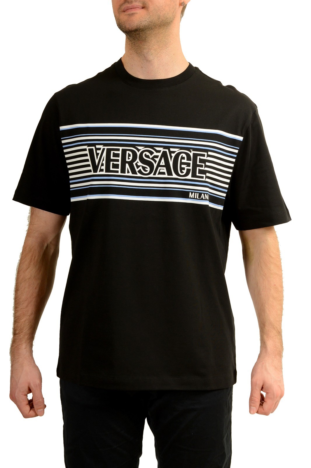 Versace Men’s Logo Print Black Crewneck Short Sleeve T-Shirt US 6XL IT 64