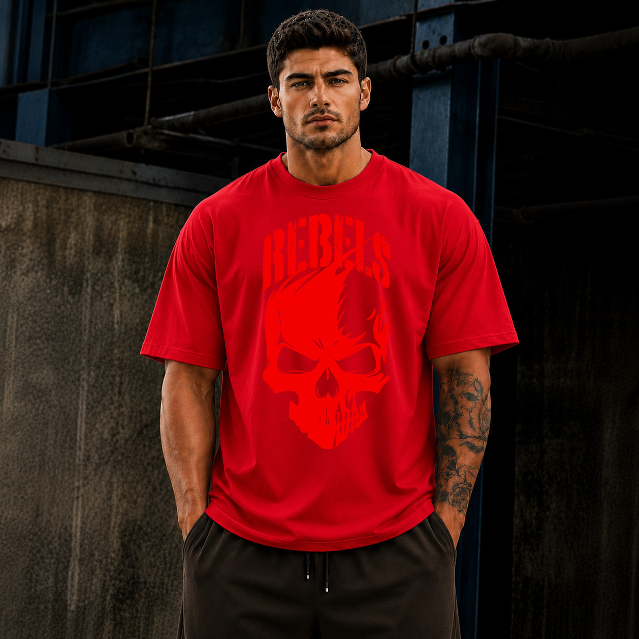 Customizable Oversized Skull Graphic Cotton T-Shirt Men’s Streetwear Gym Workout
