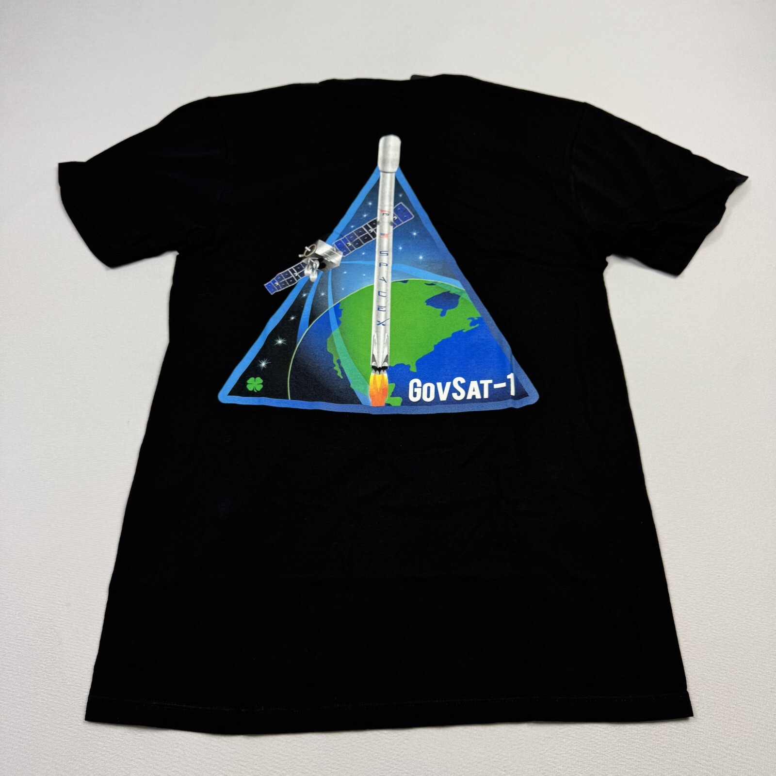 Space X Flacon 9 NWT T-Shirt Short Sleeve GovSat-1 Cotton Black Men’s Small
