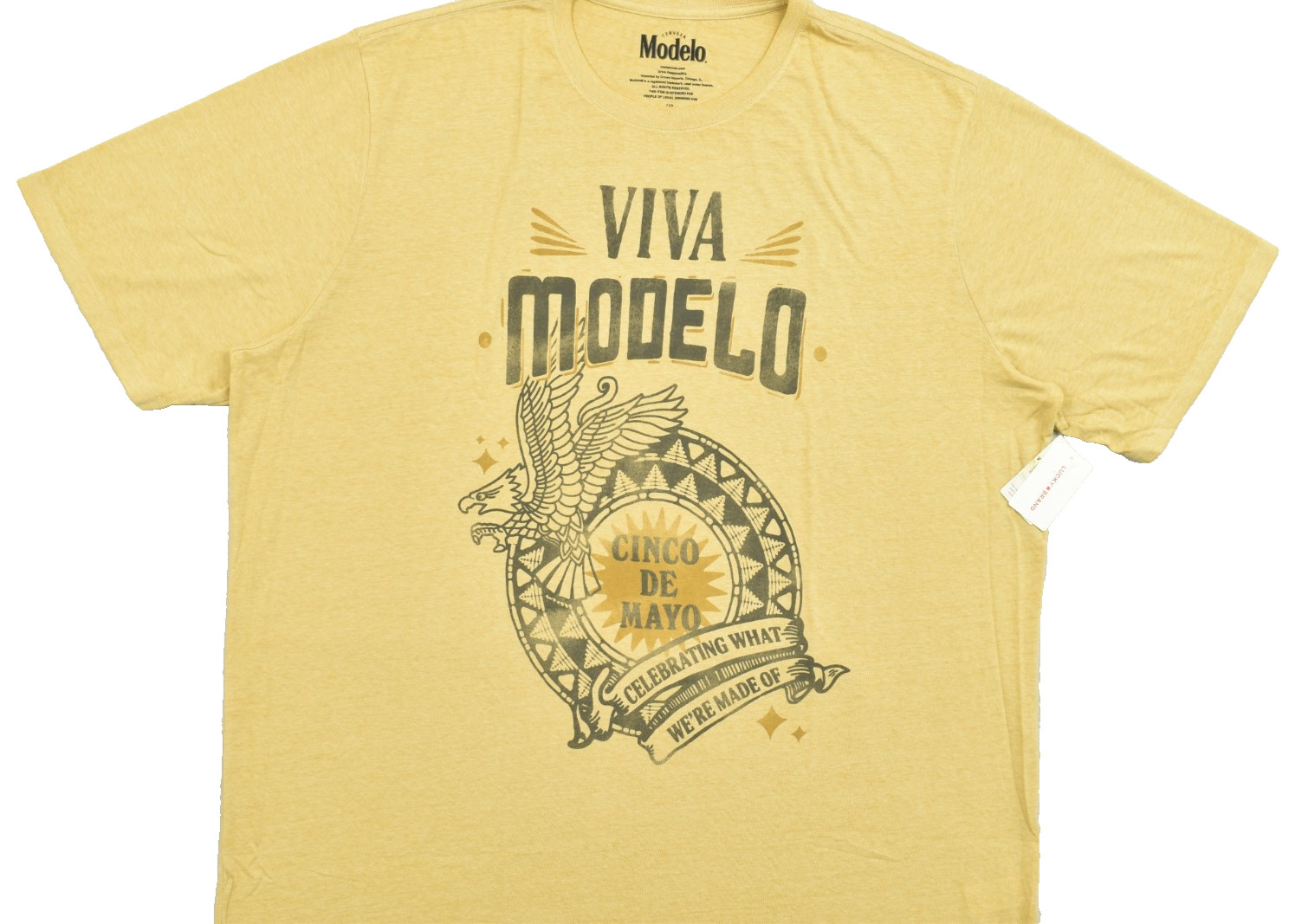 Lucky Brand Men’s Modelo Luchador Yellow Short Sleeve Crew Neck Size 3XLT NEW