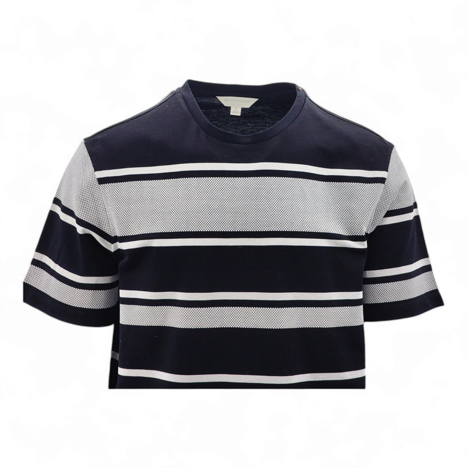 M&S AUTOGRAPH Pure Cotton Striped Textured T-Shirt