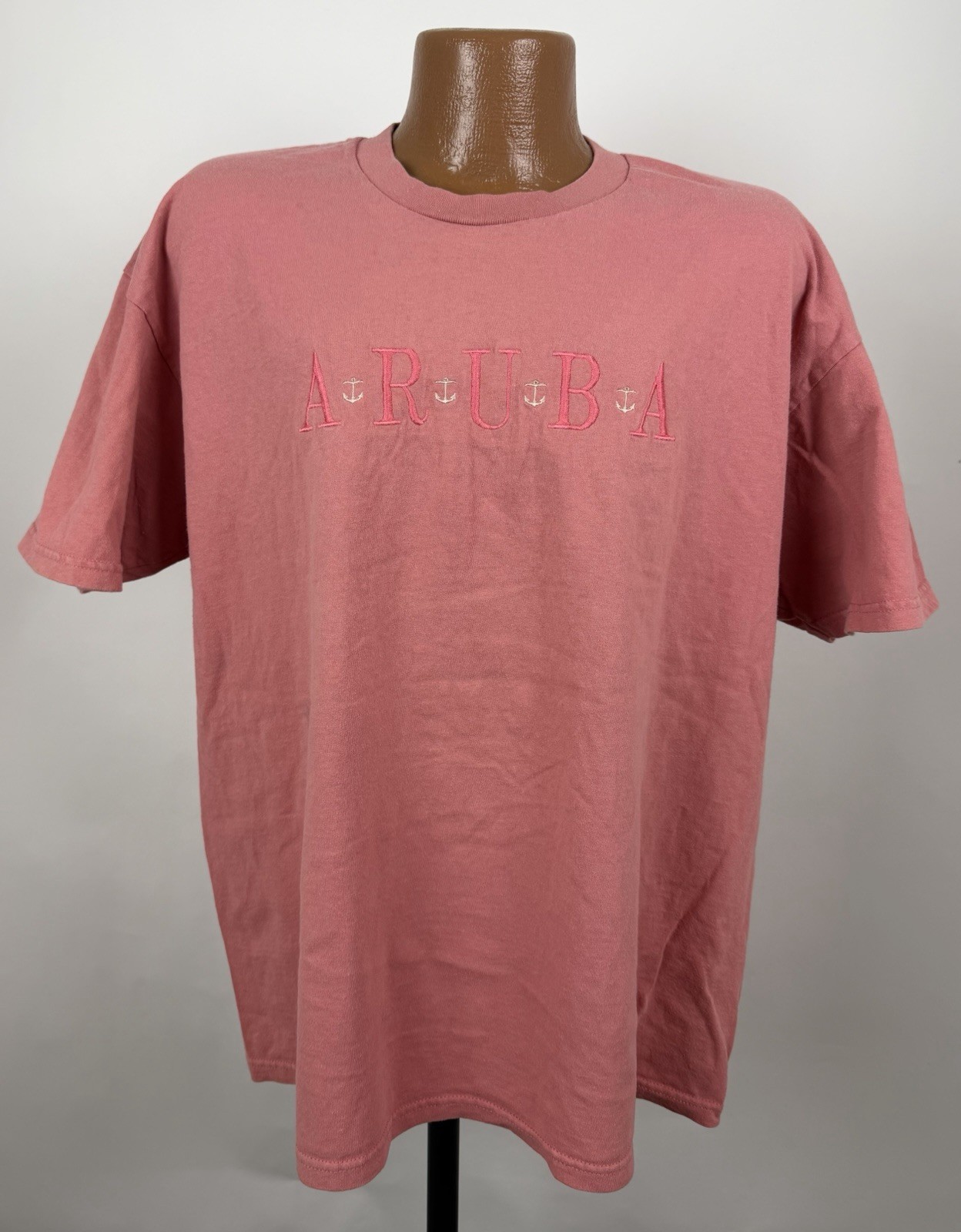 Vintage Beach T-shirt Mens XL Salmon Pink Aruba Embroidered Tee Nautical Preppy