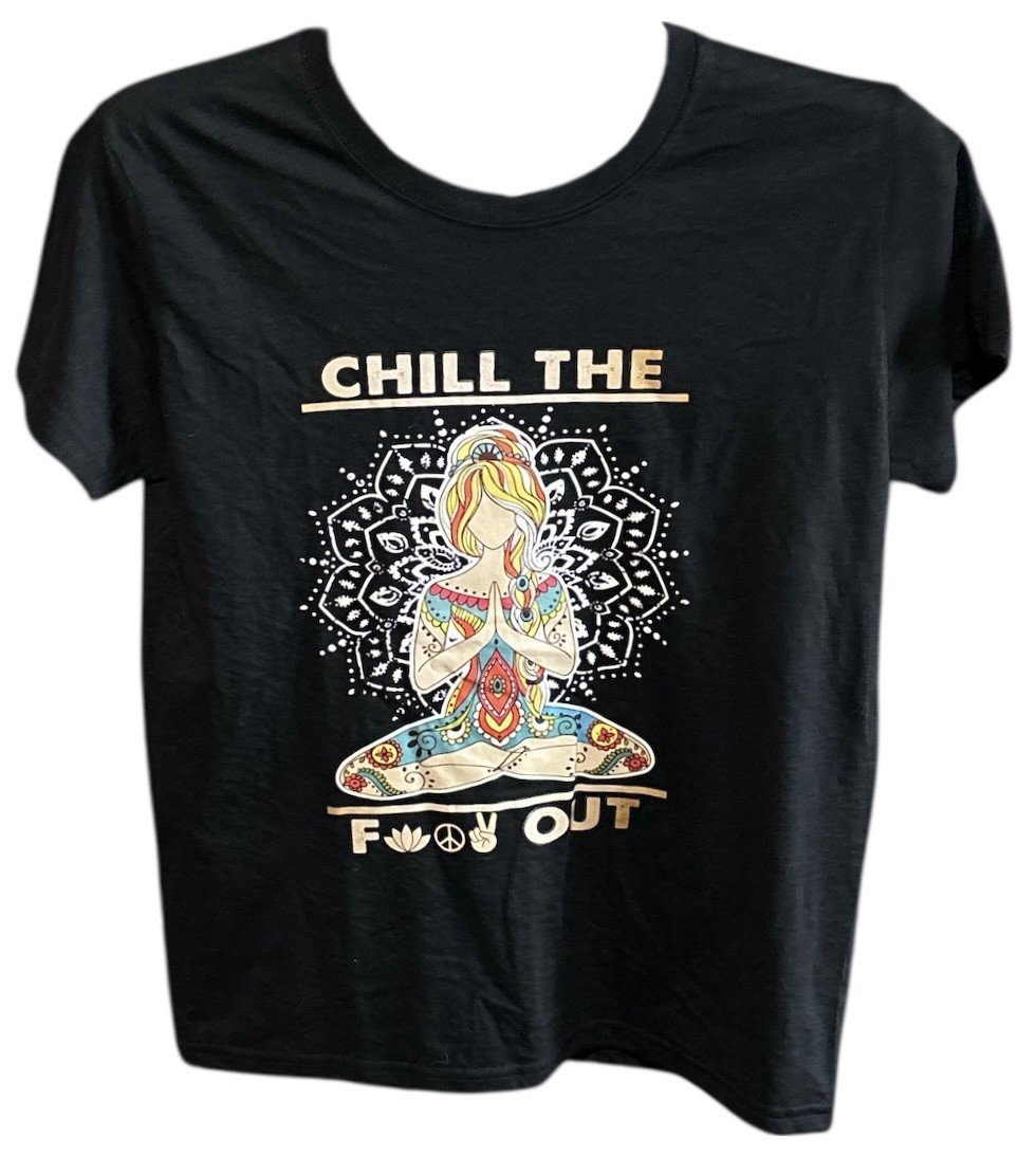 Chill The F Out Meditating Mandala Peace Sign Yoga Relax Small Graphic Tee Shirt