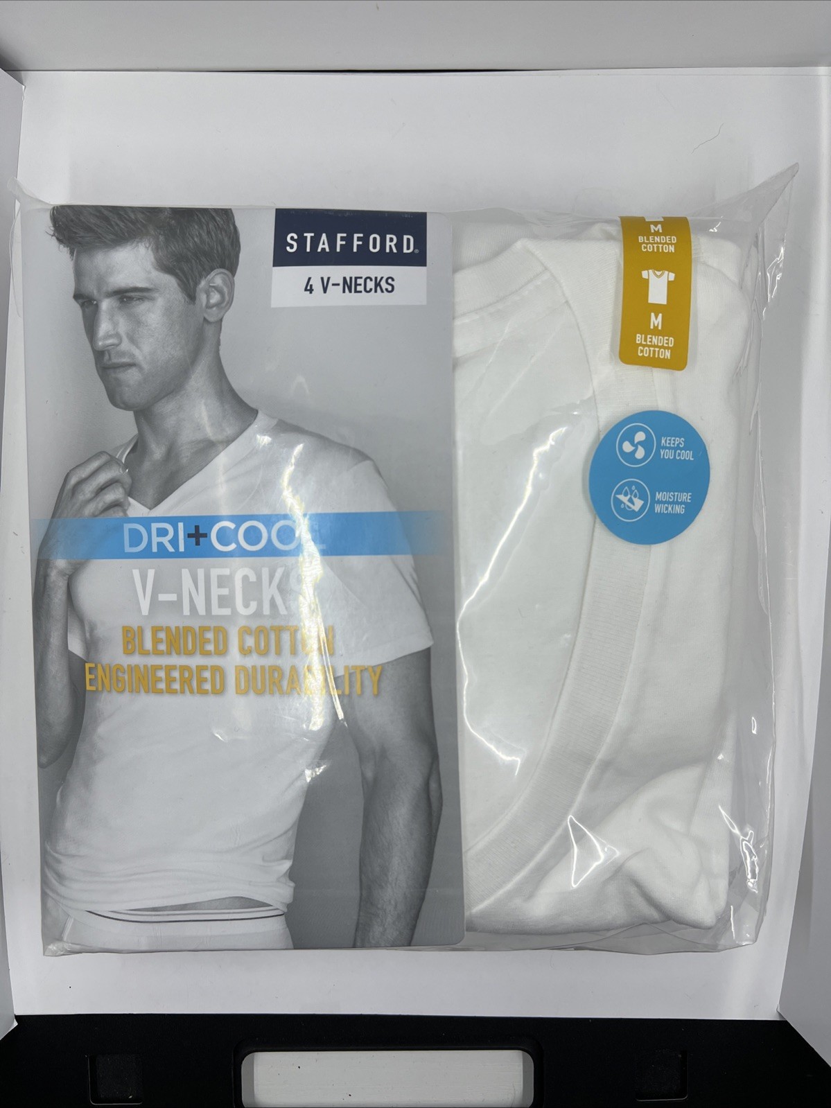 Stafford T Shirt Dry + Cool V Neck Blended Cotton M 4 Pack Undershirt Medium
