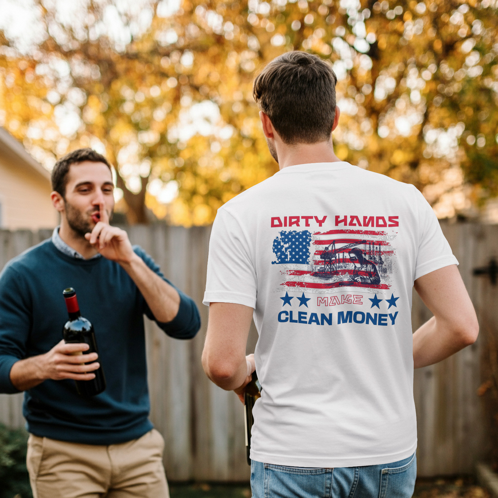 Dirty Hands Clean Money Shirt Blue Collar Work Mechanic Tee Back Print