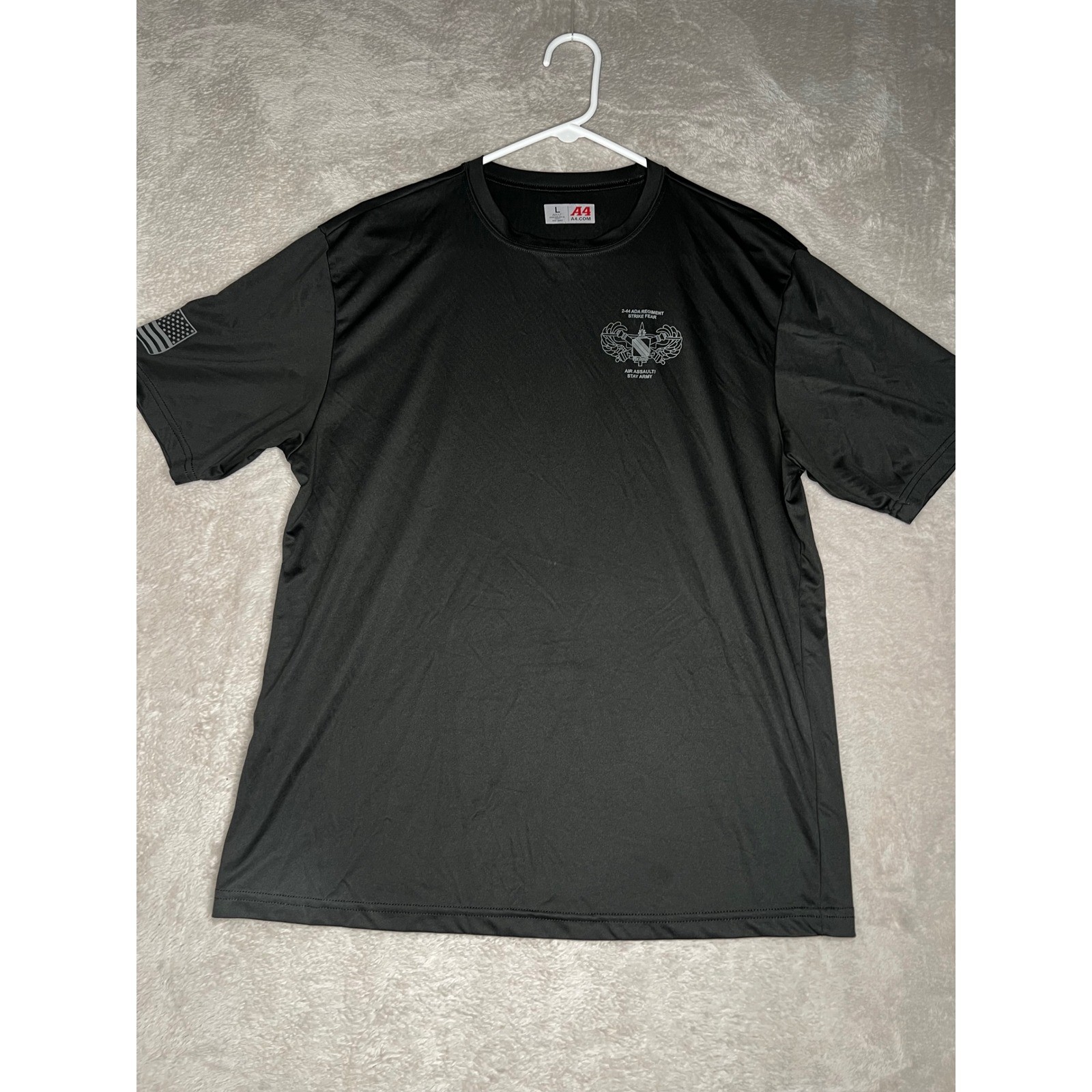 A4 Mens Black 2-44 ADA REGIMENT STRIKE FEAR AIR ASSAULT TShirt Large