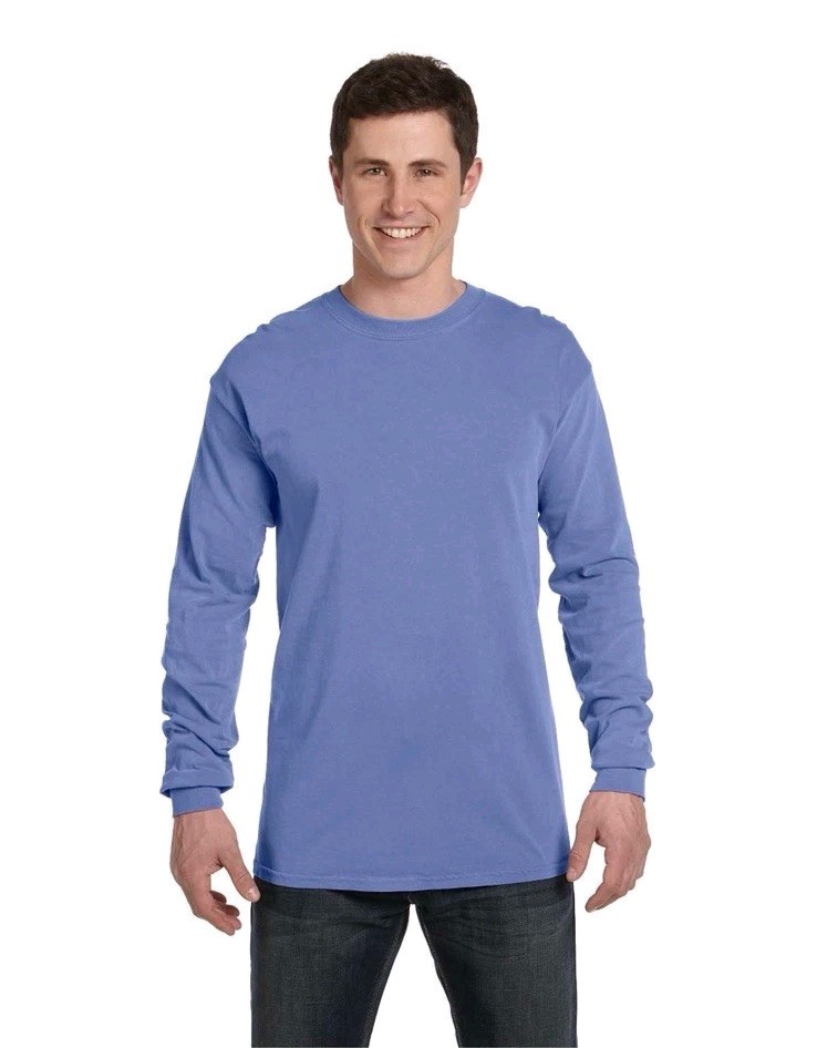 Comfort Colors Adult 100% USA Cotton Heavyweight RS Long Sleeve T-Shirt LG Blue