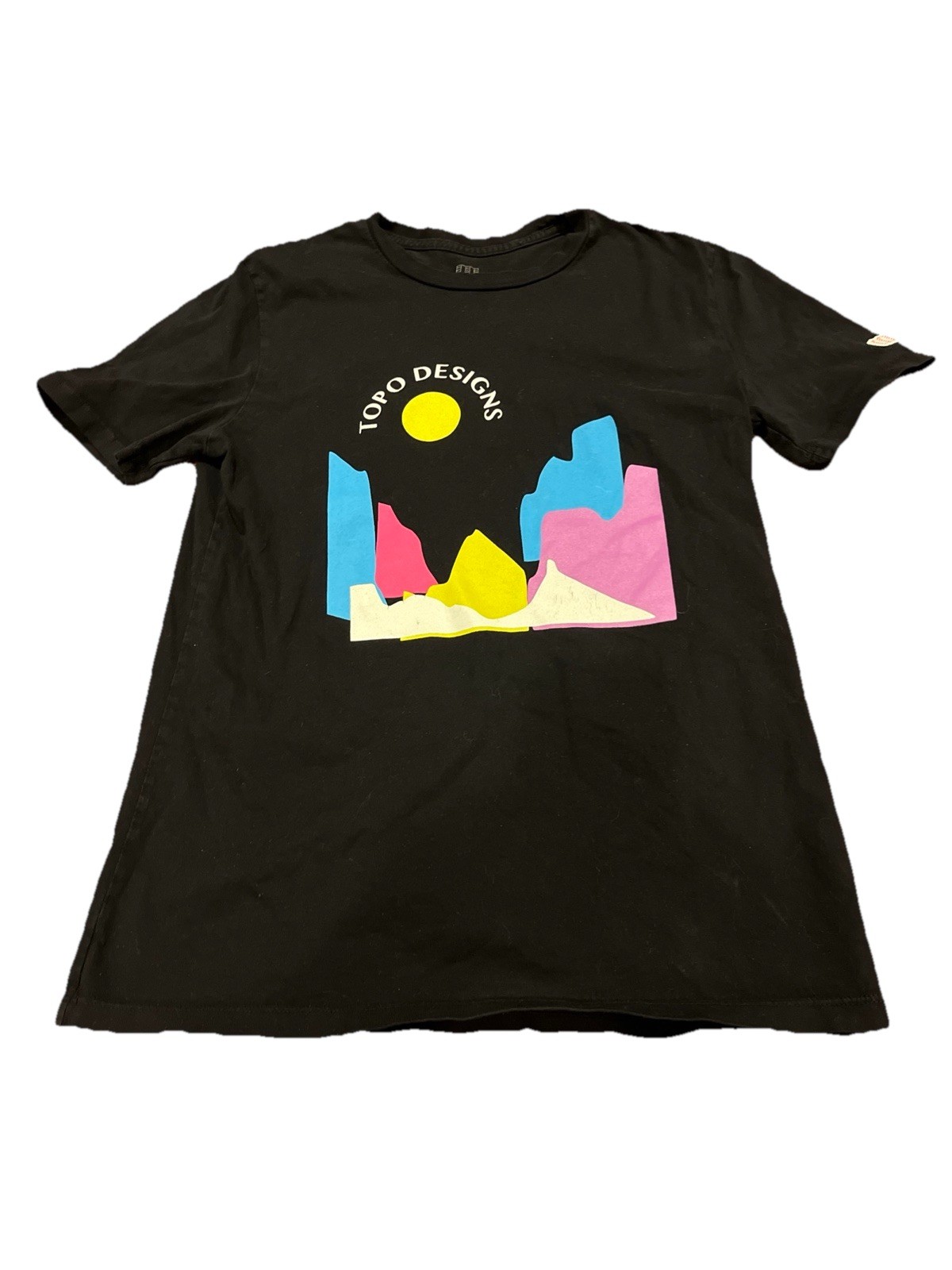 TOPO DESIGNS Black T SHIRT Mens Size Medium Organic Cotton Tight Knit Graphic