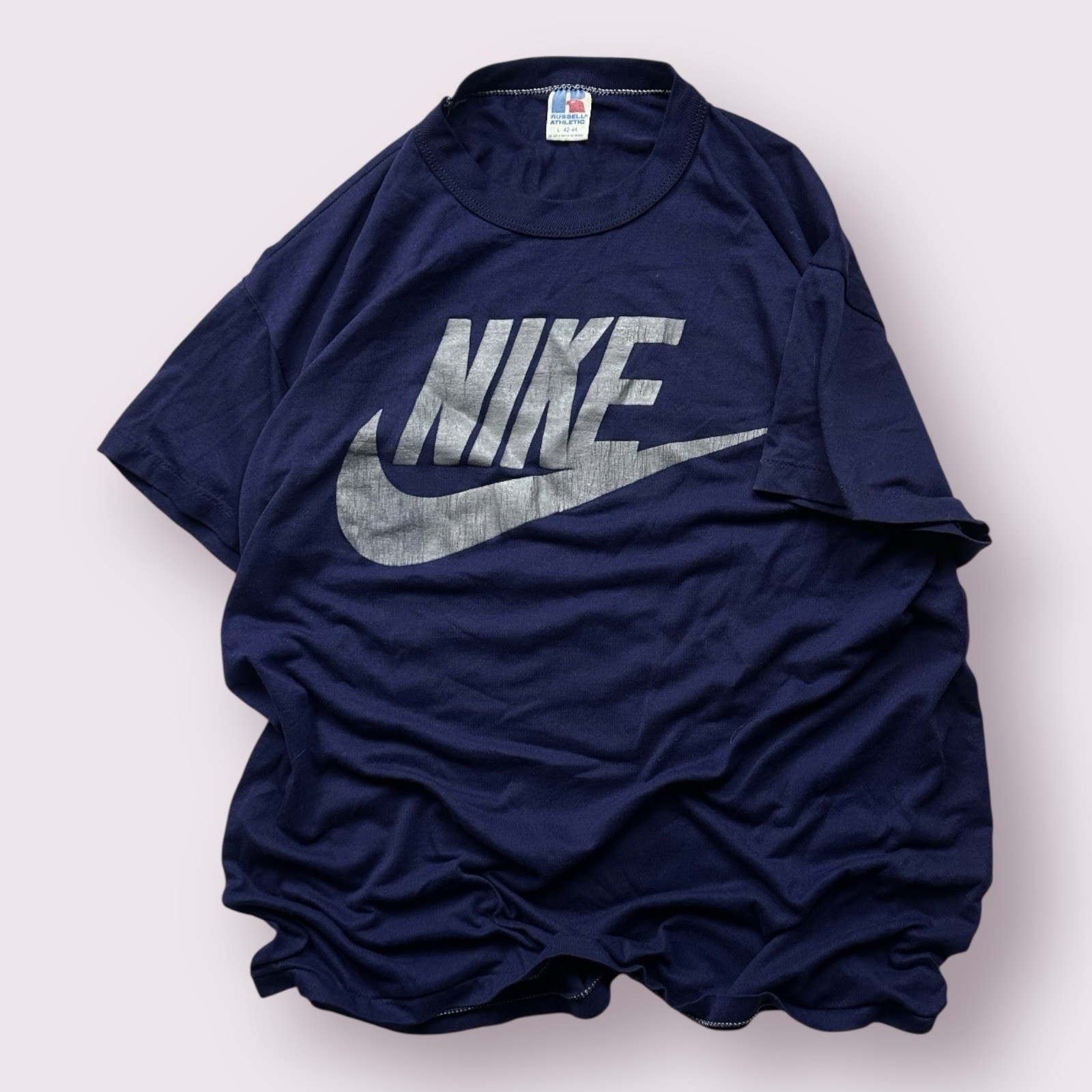 Vintage Men’s Nike Swoosh Spellout Graphic Shirt 80s Russell Athletic Sz M RARE