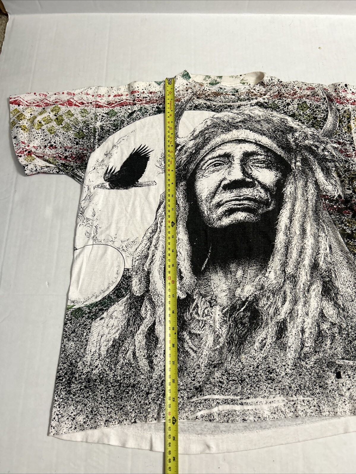 Single Stitch Native American Indian Chief 1991 All Over Print T Shirt 90s S/M
