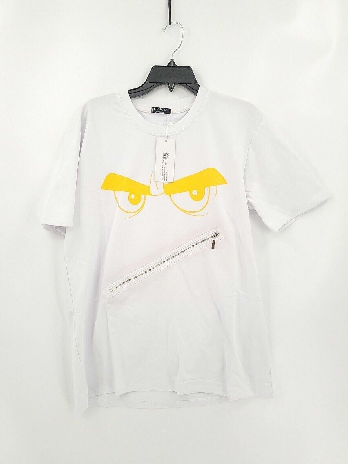 Coofandy Mens T-Shirt Short Sleeve Size Small Solid White Zipper Face New NWT