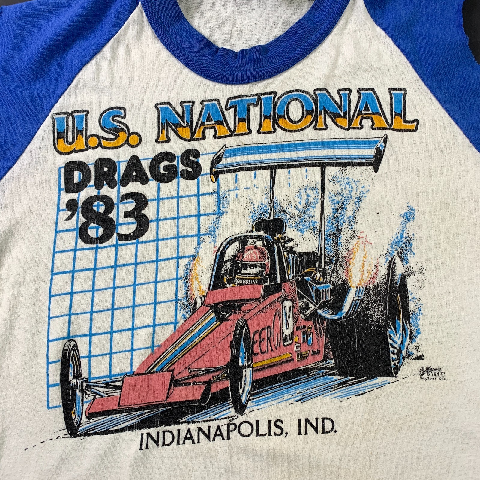 Vintage 1983 NHRA U.S. National Drags Racing T-Shirt Cut Off Tee Indianapolis S