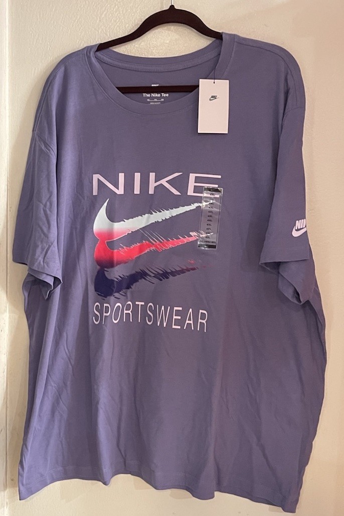 NWT MENS NIKE LAVENDER PURPLE T- SHIRT WITH MULTI COLOR SWOOSHES SIZE 4X