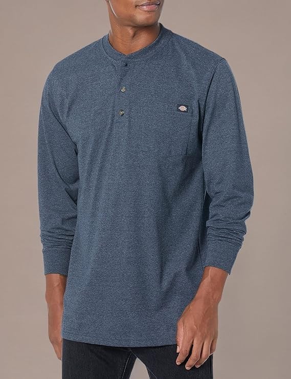 Dickies Long Sleeve Heather Heavyweight Henley Shirt Navy Heather Mens Size 2XL