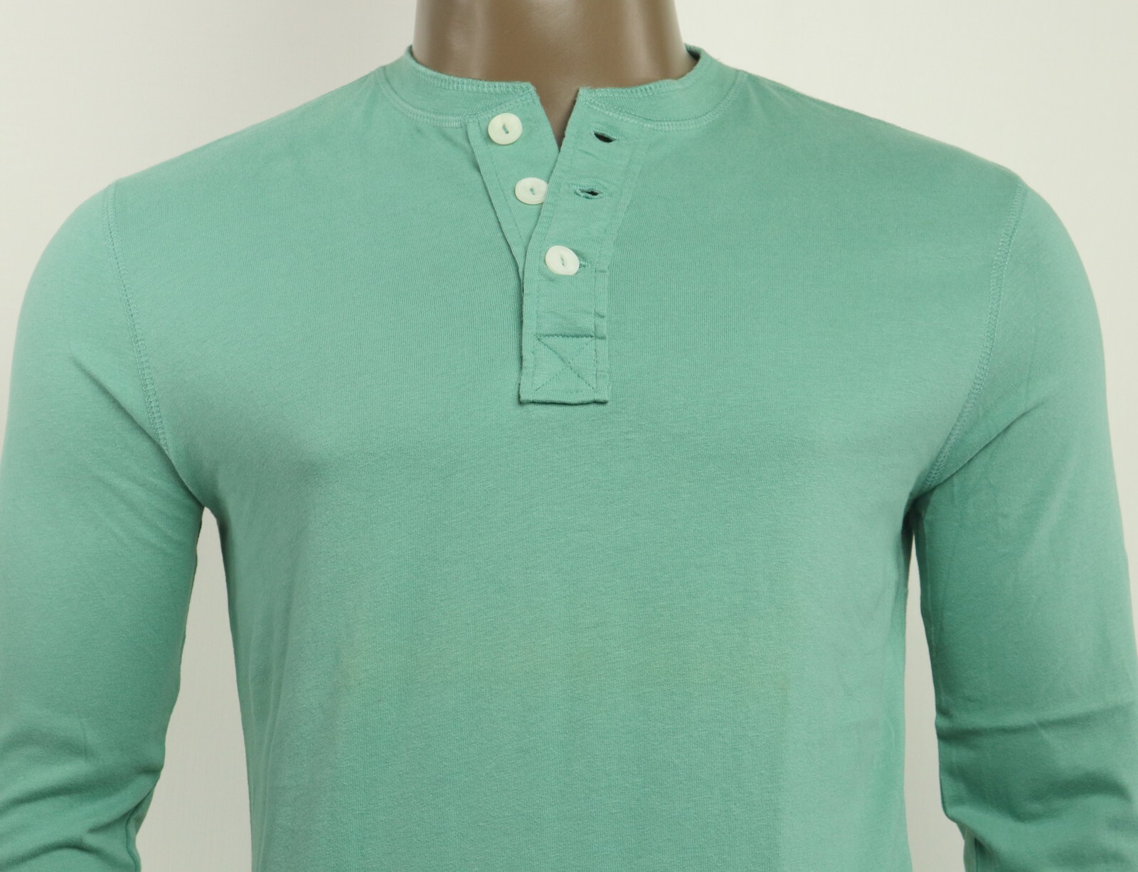 New JA John Ashford Mens Henley Neck Long Sleeve Green Cotton T Shirt S