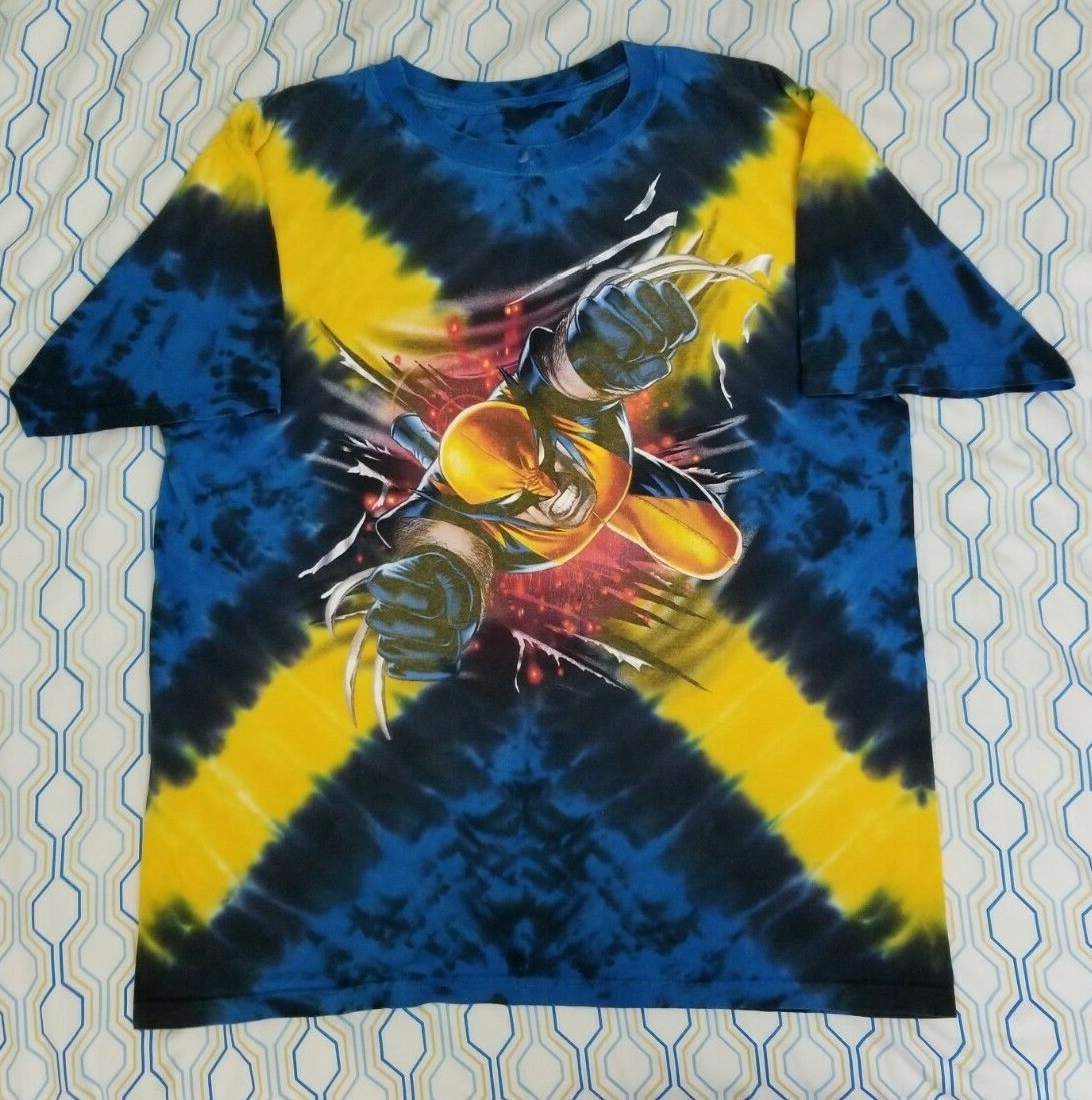 Vintage Universal Studios Marvel X-Men Wolverine T Shirt Tie Dye Island Medium