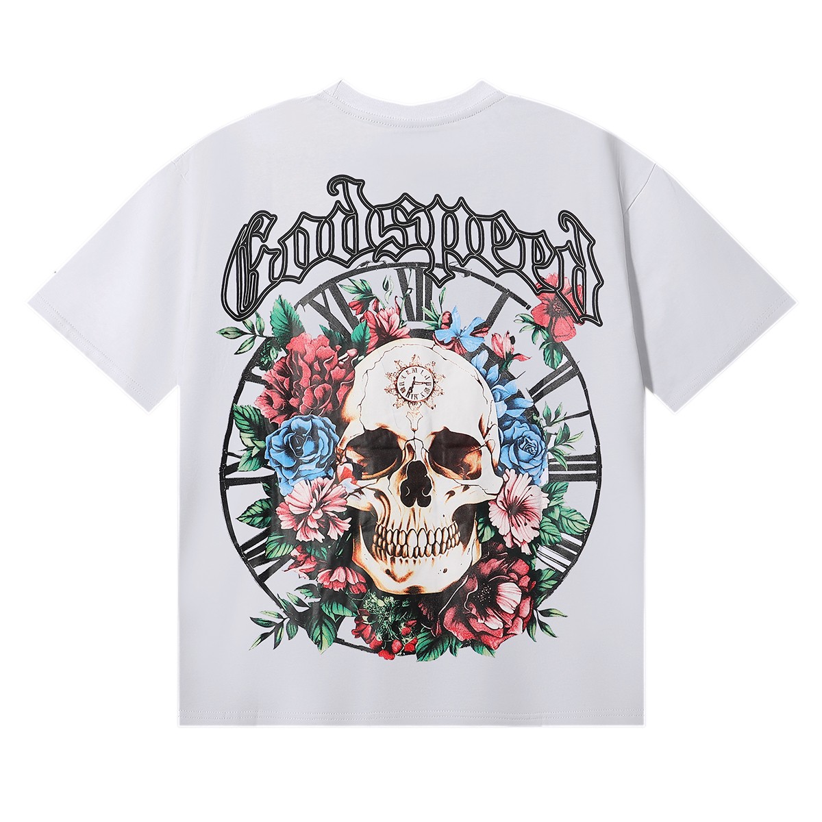 Godspeed Floral Skull Skeleton Vintage Streetwear Graphic Tee T-Shirt