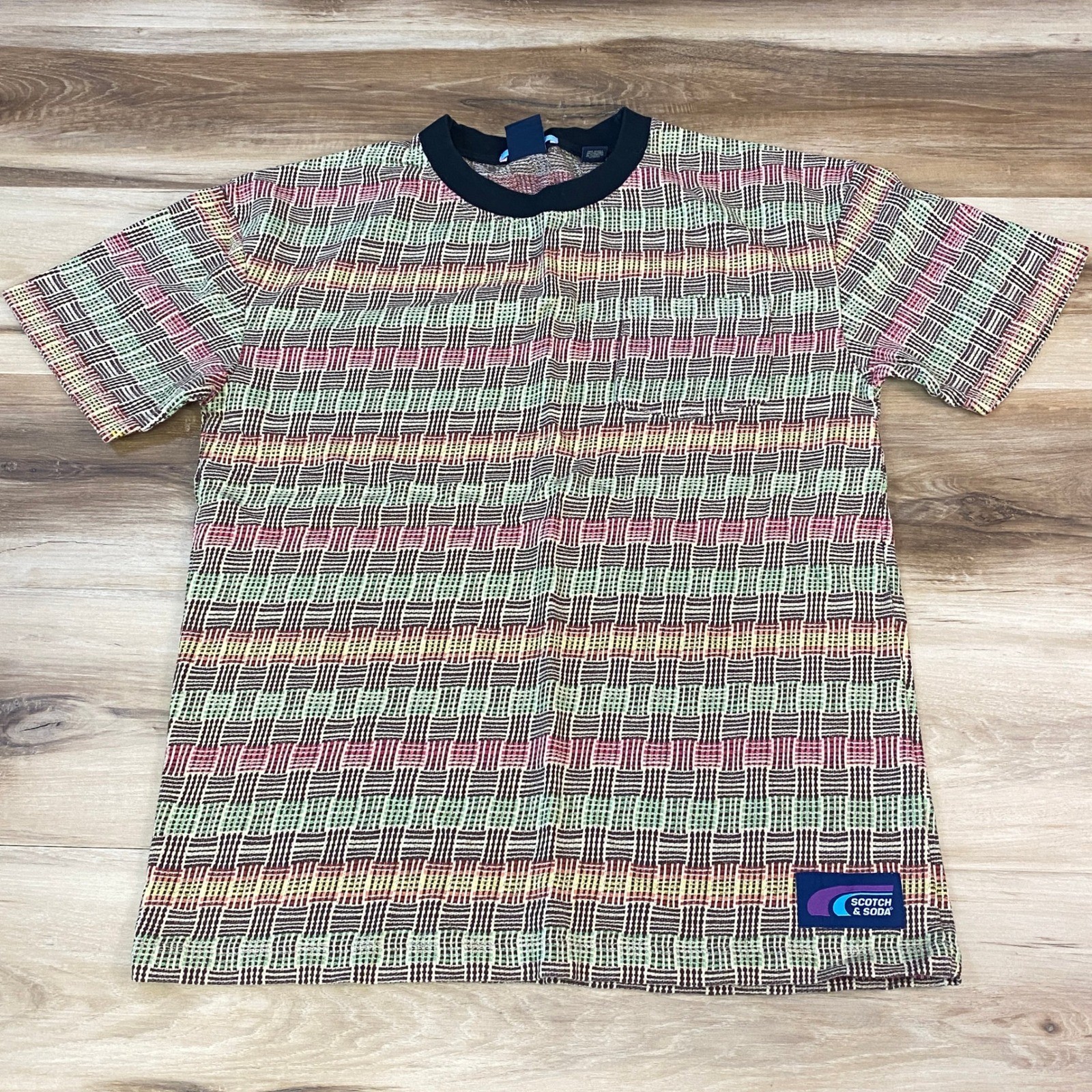 Scotch & Soda Tee Men Small Streetwear 100% Cotton Multi Color Basketweave
