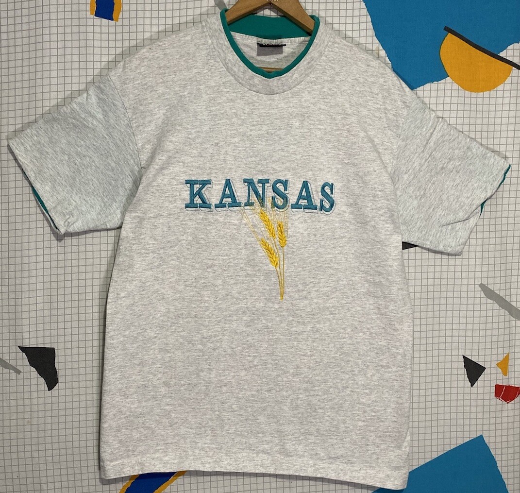 Vintage Signal Sport Kansas Tshirt Large Single Stitch Embroidered Wheat 90s