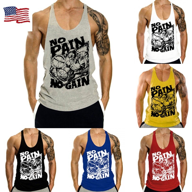 Gym singlets fitness- Men’s Tank Top for Workout – Stringer No Pain No Gain