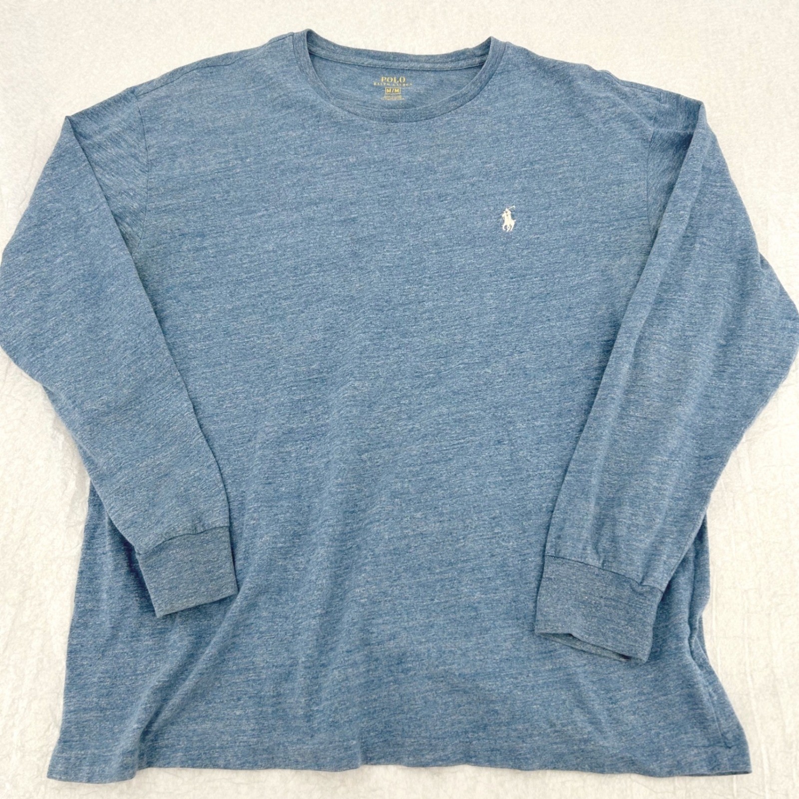 Mens Long Sleeve T-Shirt M Blue Heathered Embroidered Pony Polo Ralph Lauren