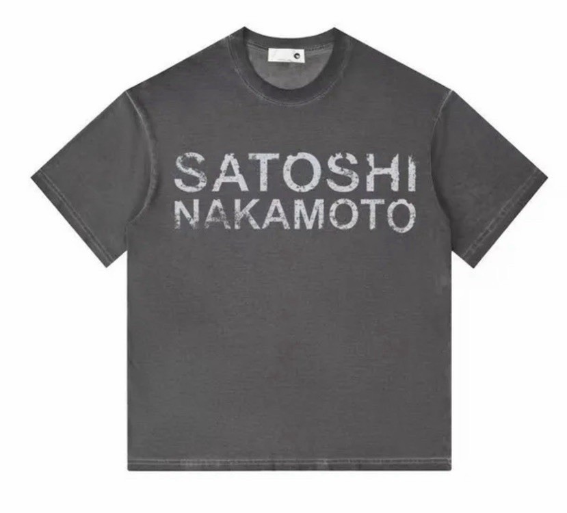 Size Medium, Satoshi Nakamoto T-shirt designer color Gray, 100 % Cotton