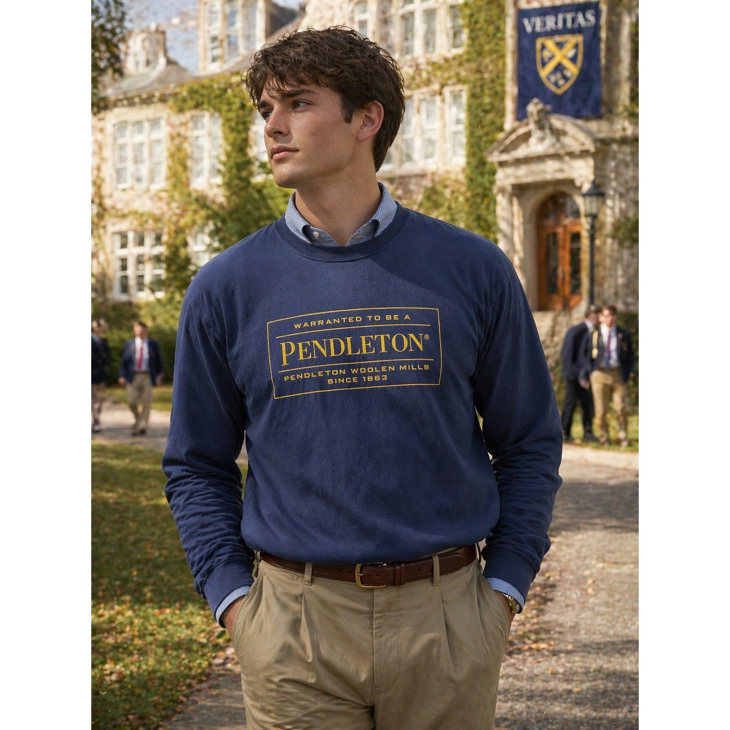 Pendleton Sweatshirt Men’s Large Navy Blue Logo Crewneck Preppy Classic USA