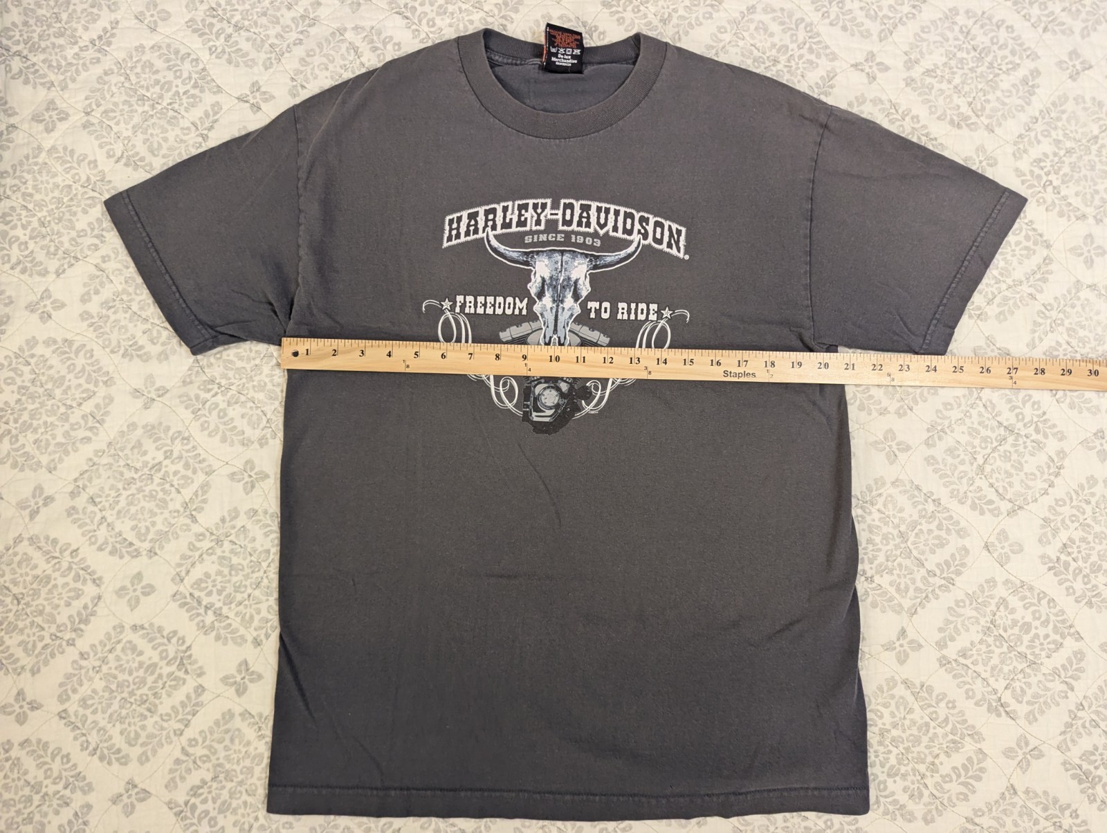 Y2K Harley Davidson Mens L T-Shirt Gray Eagle Skull Flames Faded Patriotic