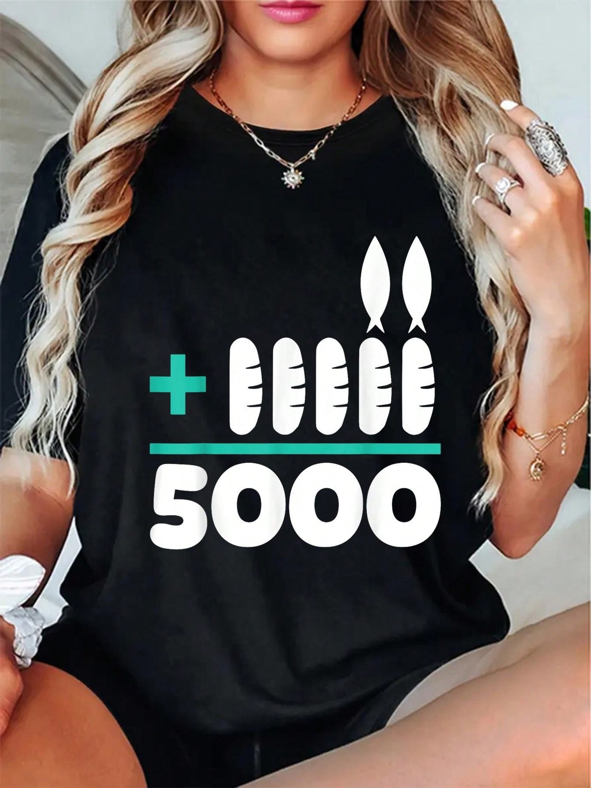 100% Cotton Jesus 2 Fishes 5 Breads 5000 Chosen Against The Current T-Shirt