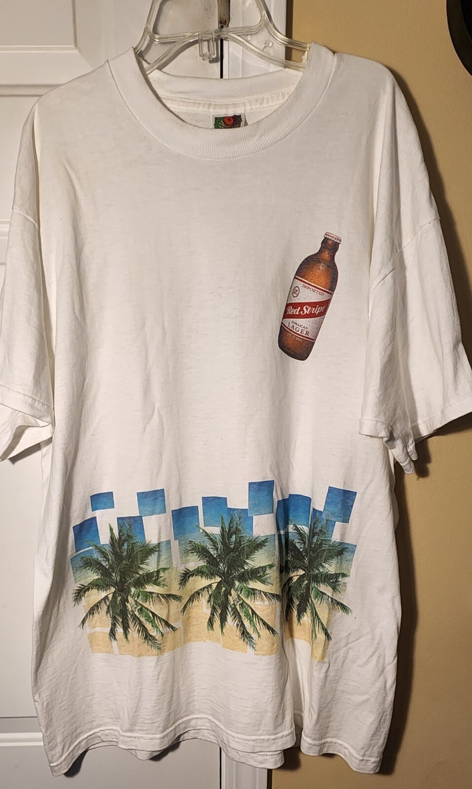 Vintage Red Stripe American Lager Beach Shirt Sz XL