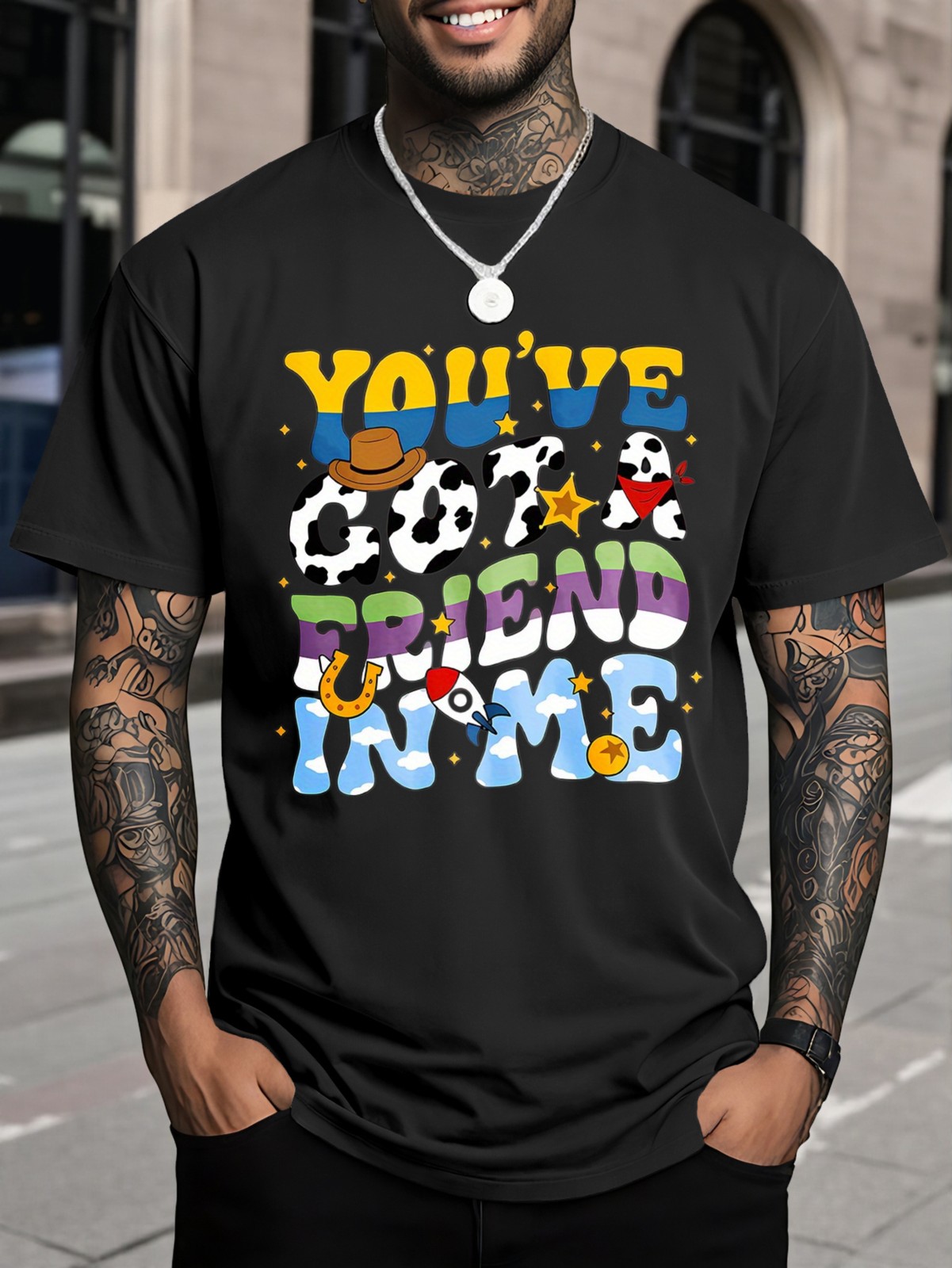 You’ve Got A Friend In Me with Colorful Icons And Fun Design 100% Cotton Short