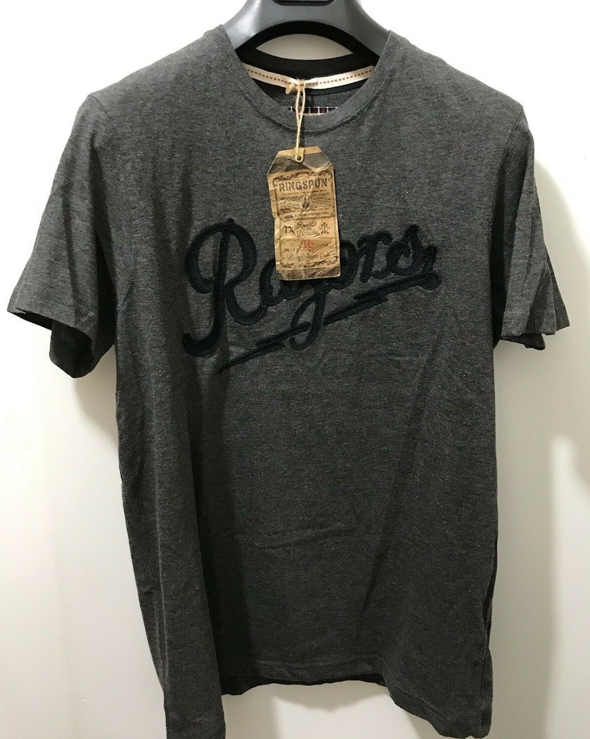 Ringspun UK chic Skuller Charcoal Marl logo shirt, M/50/40US NWT$165
