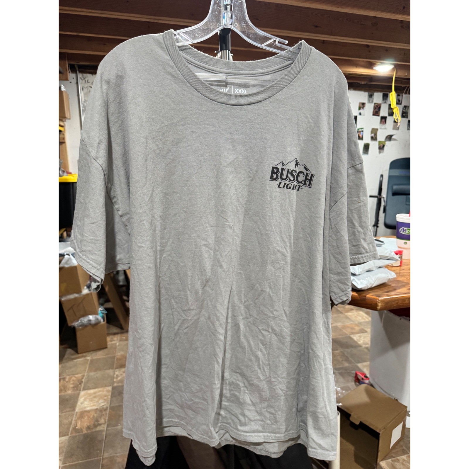Busch Light Beer Fishing Bass Graphic T-Shirt Mens 3XL Grey Brew City Tee