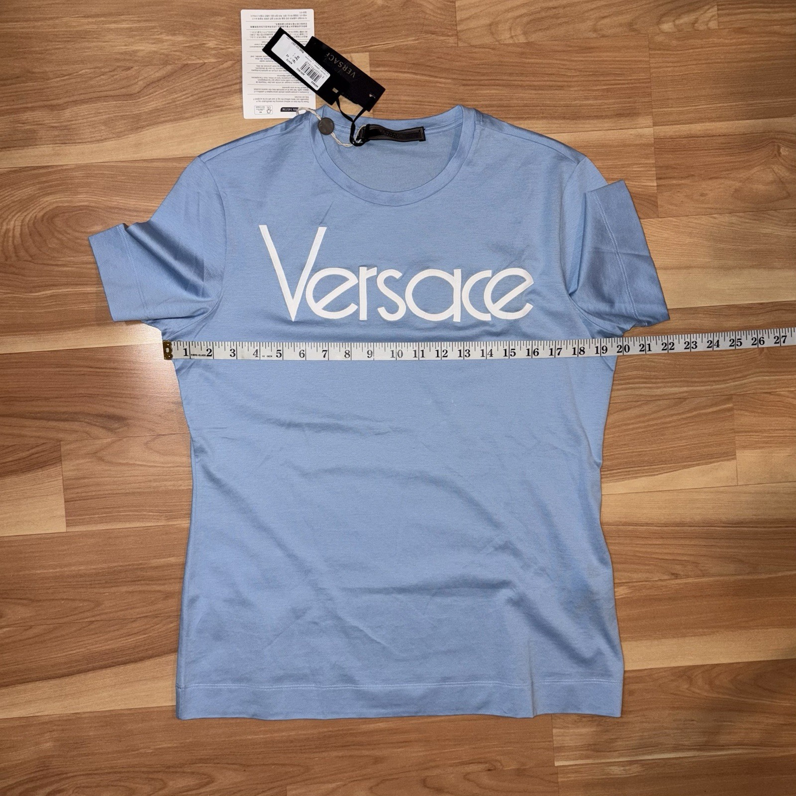 VERSACE NWT 90’s Tribute Runway Blue Logo Tee Shirt Medium Collectible Designer