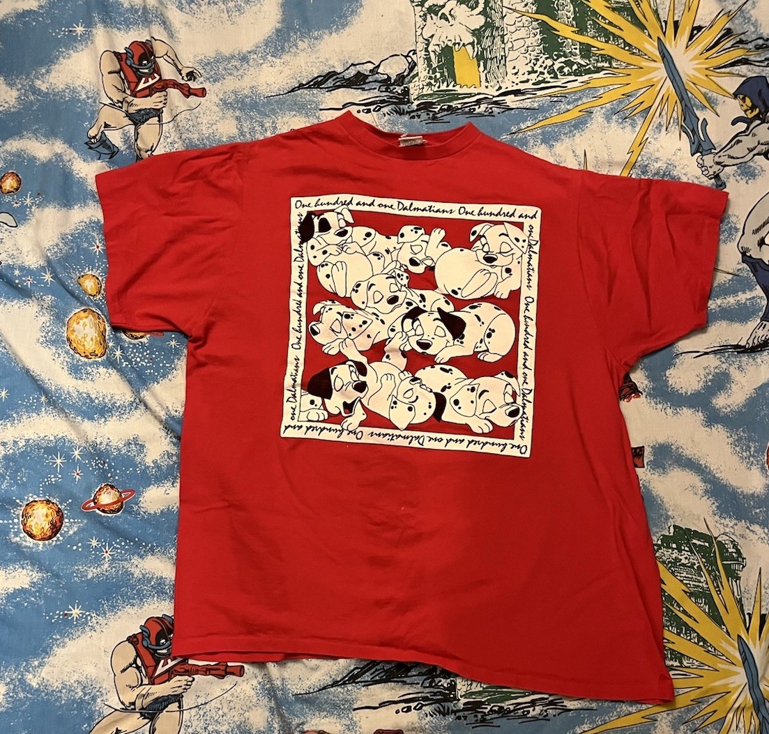 Vintage Disney 101 Dalmatians T-Shirt One Size Red Puppy Movie 90s Tee Promo VTG