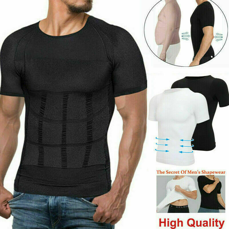 SecondSkin Men’s Compression T-Shirts Body Shaper Slimming Cooling Fitness Tops