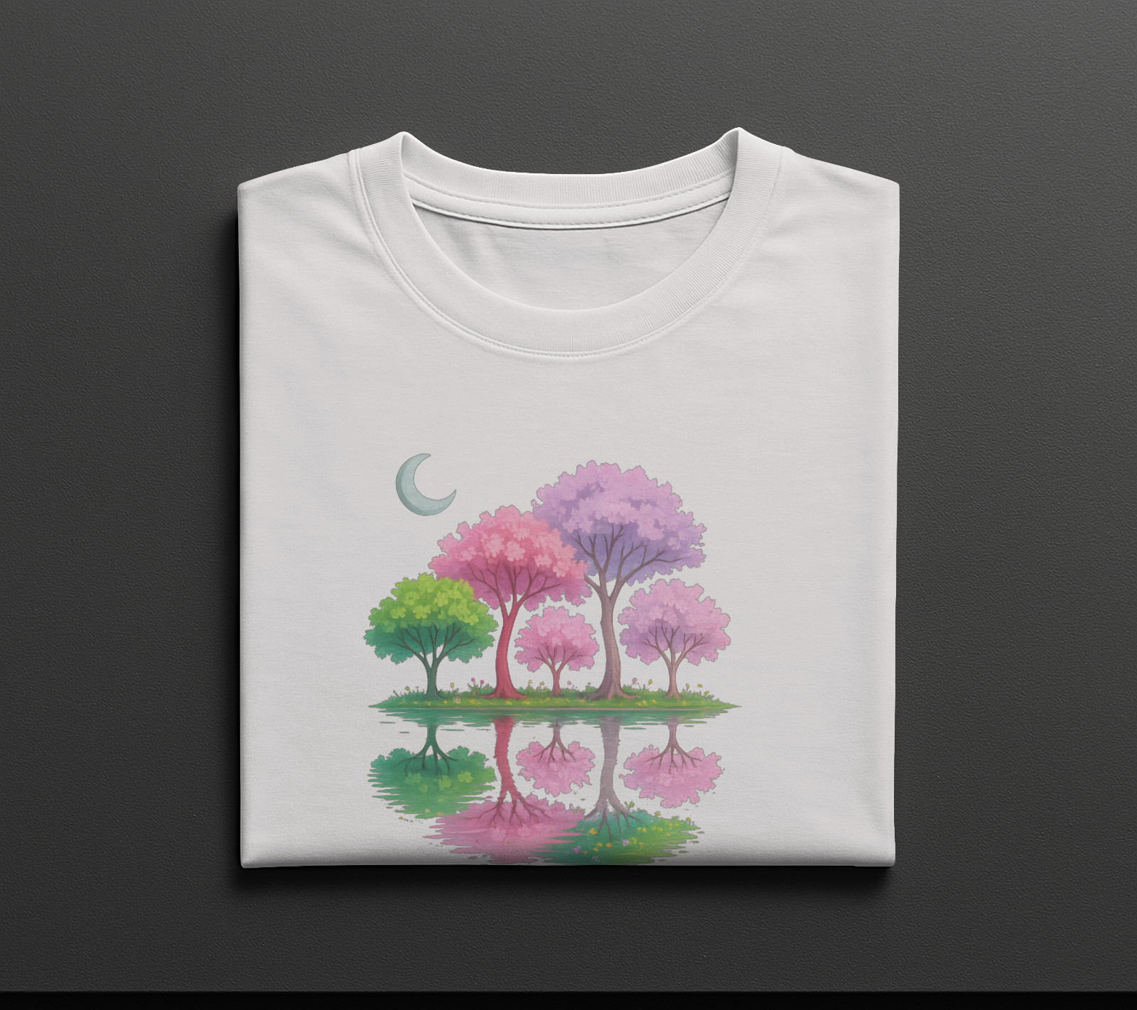 Pastel Tree Reflection Shirt Moon Nature Landscape Graphic Tee Colorful Art