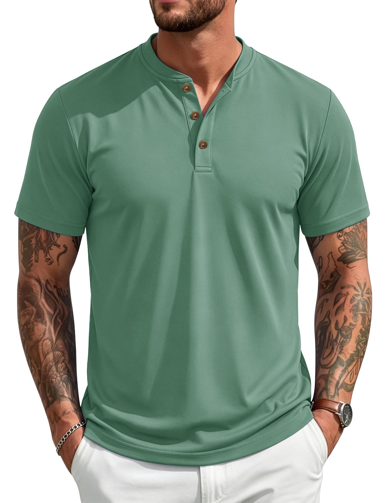 Men’s Henley Short Sleeve Shirt UPF 80+ Lightweight Moisture Wicking Summer Tops