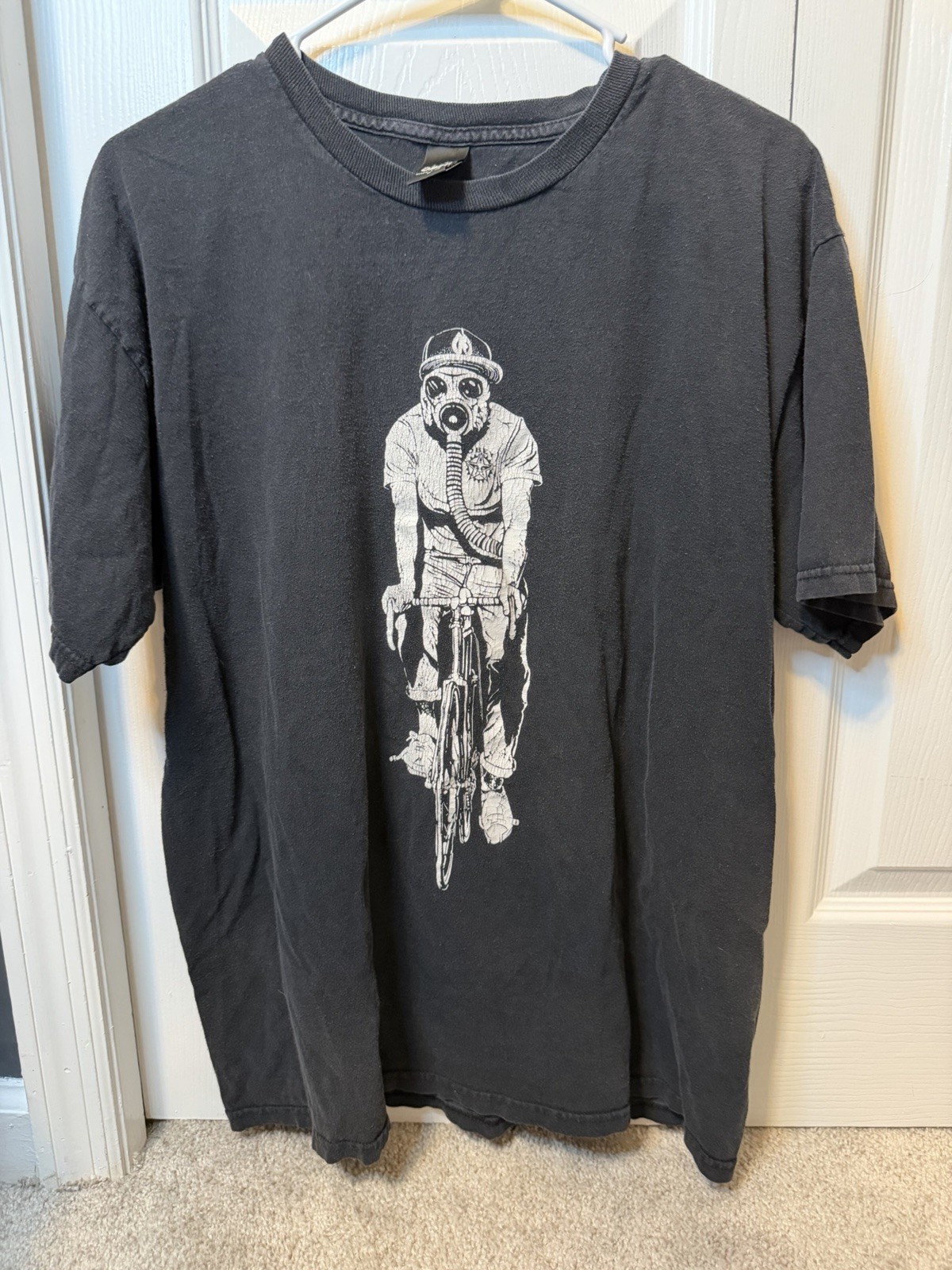 Vintage Obey Guy On Bike Gas Mask Shirt Large Y2K Grunge Bicycling Black BG6