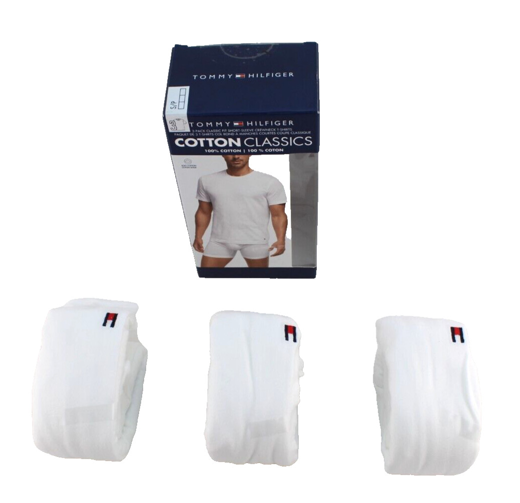 TOMMY HILFIGER Size S 34-36 White Color 3-Pk Classic Crew Neck T-shirts MSRP $42