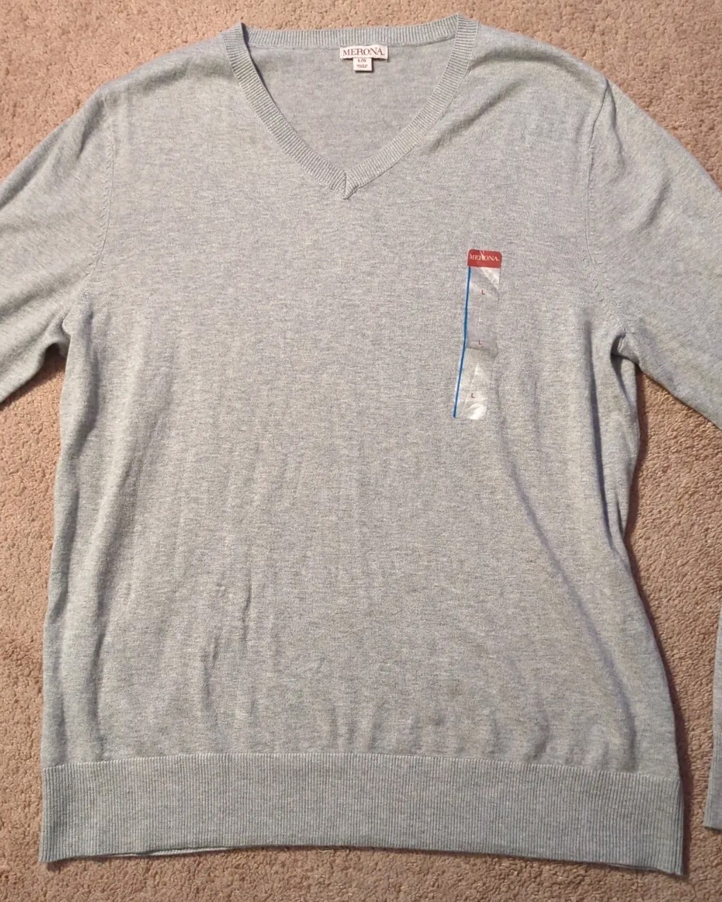 Merona Large Long Sleeve Gray V-Neck Blended Cotton Nylon Wool Shirt