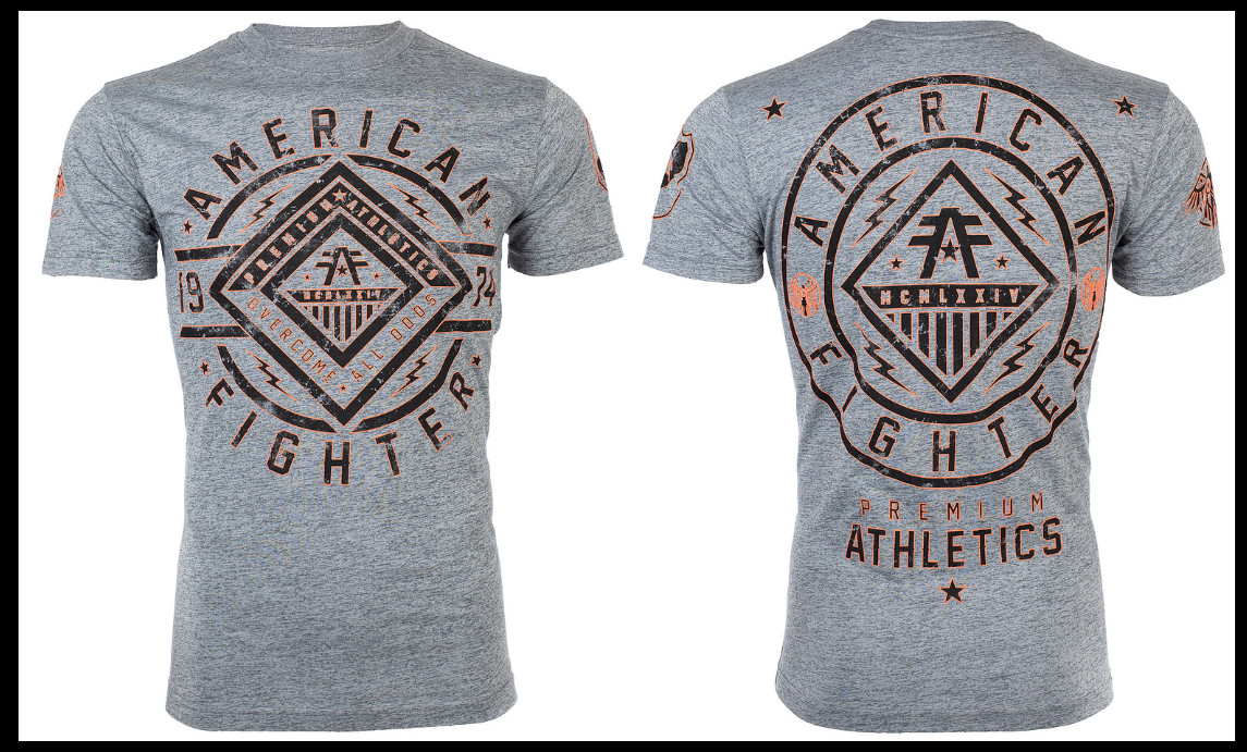 AMERICAN FIGHTER Heather Grey BIRCHWOOD Athletic Graphic T-shirt NWT