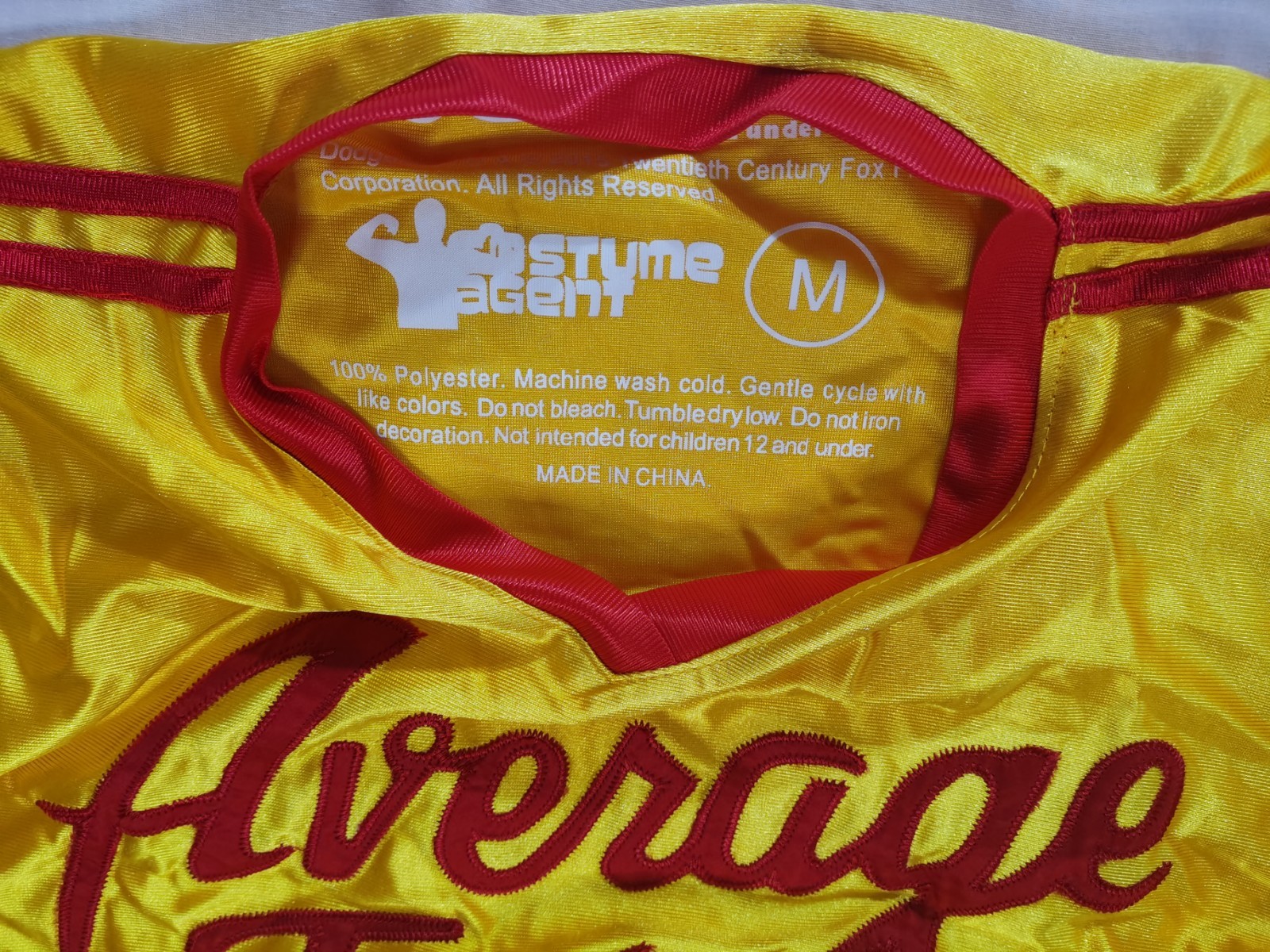 Dodgeball Average Joe’s Sewn Logo Jersey Shirt Mens M Yellow Red Costume Agent