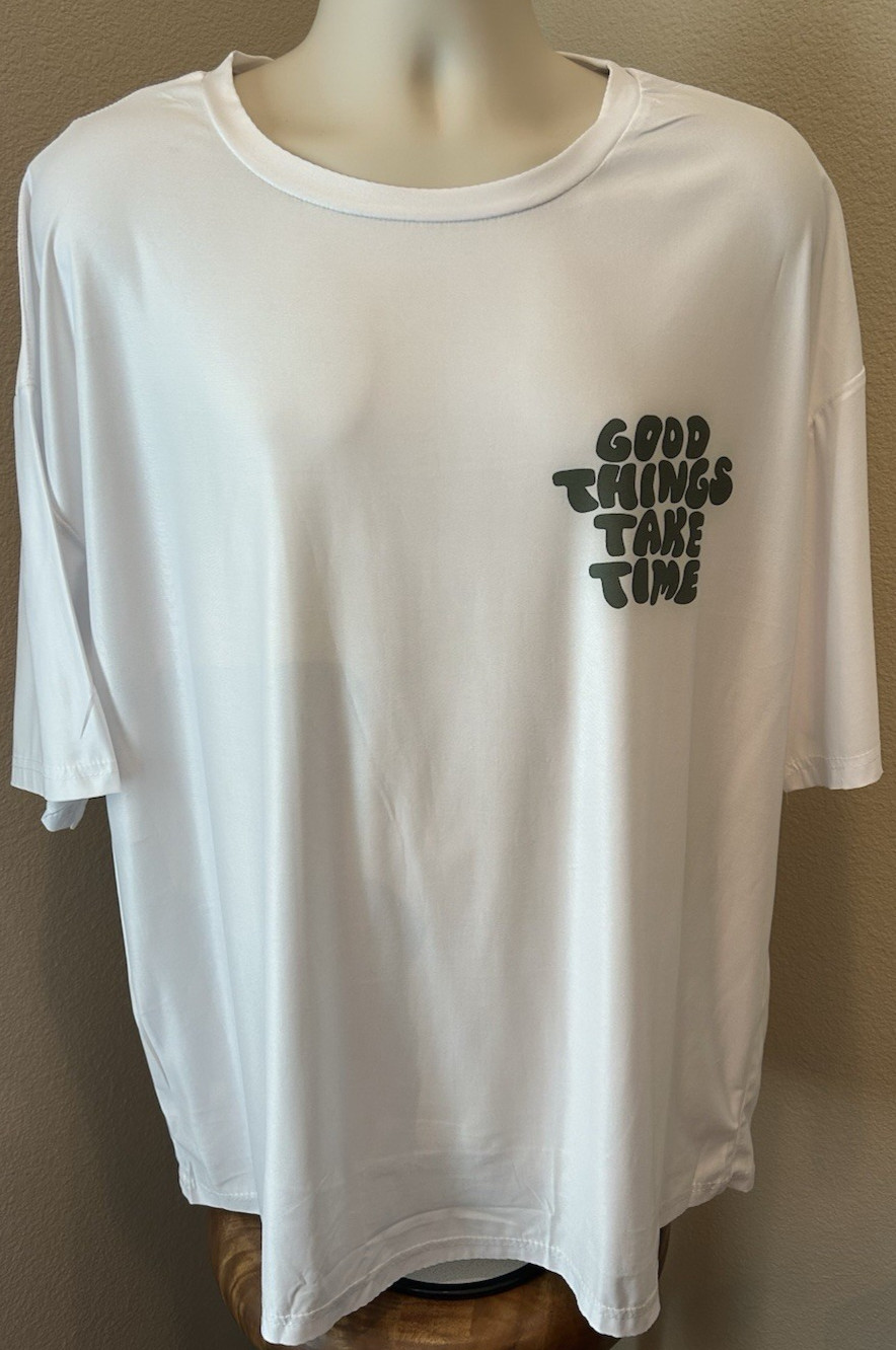 Brooklyn Vertical Men’s XL White Gym T-Shirt Good Things Take Time