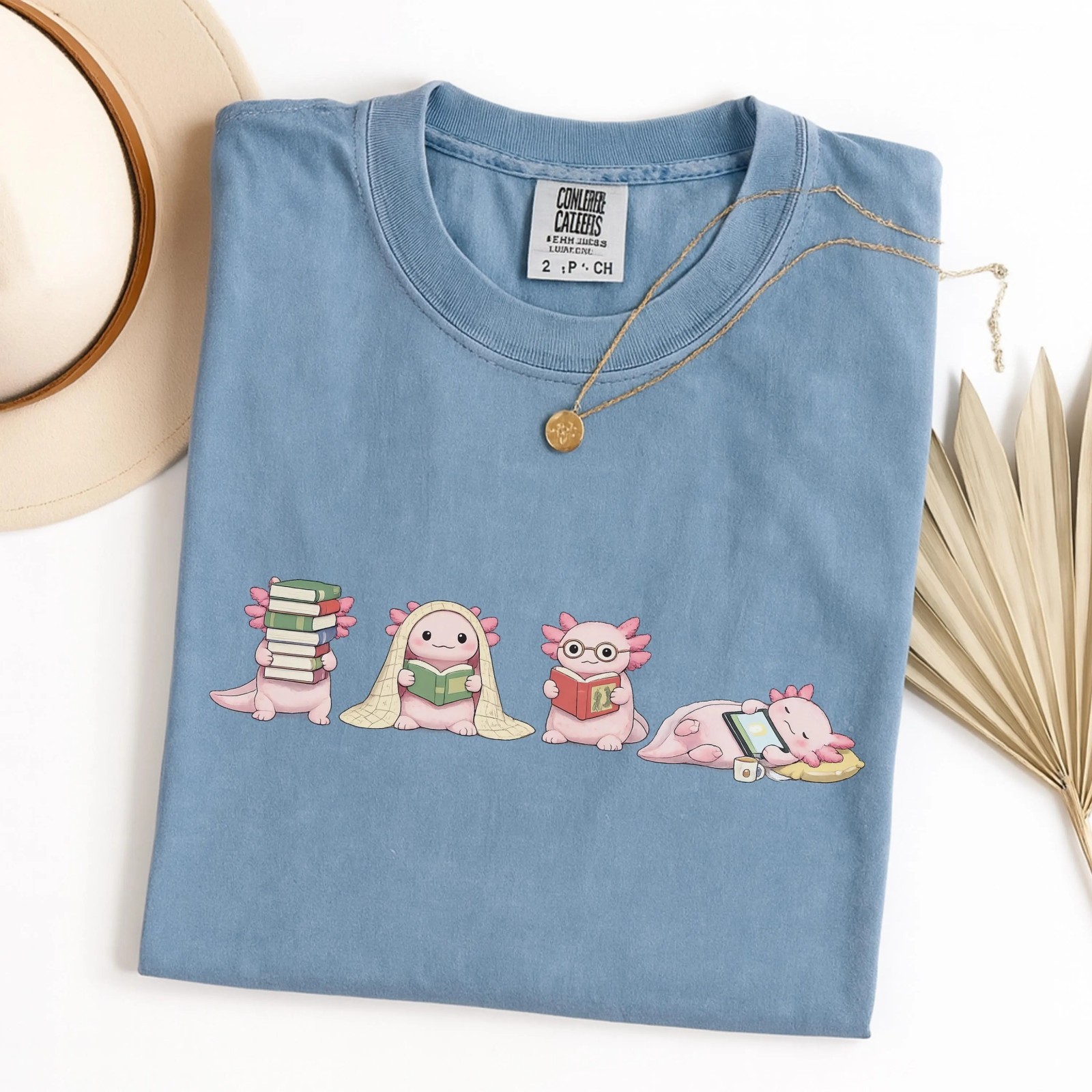 Axolotl Reading Shirt, Cute Book Lover Tee, Reading Animal Unisex T-Shirt