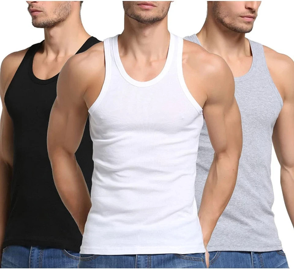 3-1- Pack Men 100% Cotton Tagless Ribbed Tank Top A-Shirt Wife Beater Undershirt