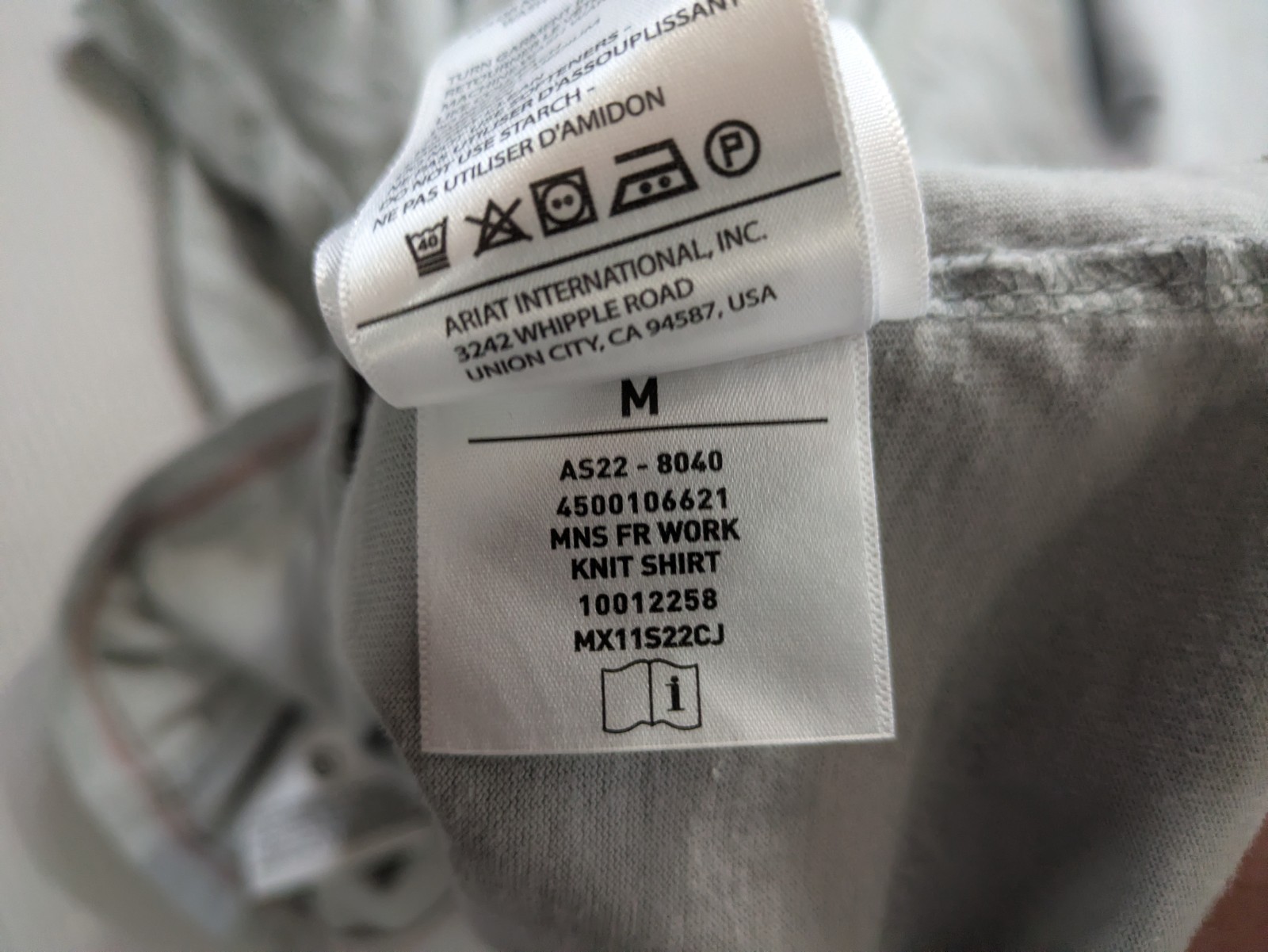 Ariat Work FR Work Knit Shirt Mens M Sleeve CAT 2 2112 Fire Resistant Grey