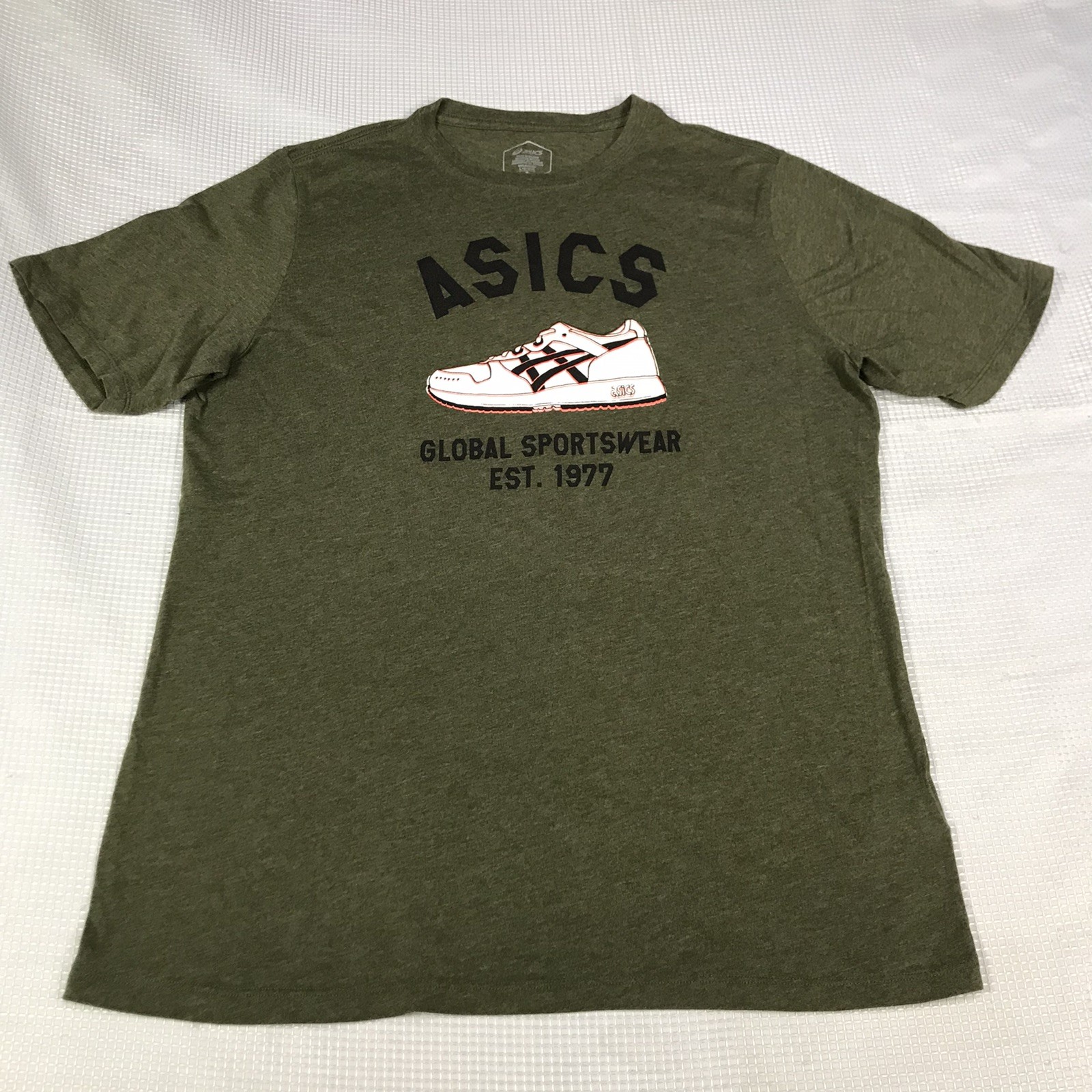 Asics Mens L T-Shirt “global Sportswear” Graphic Print EST. 1977 Green
