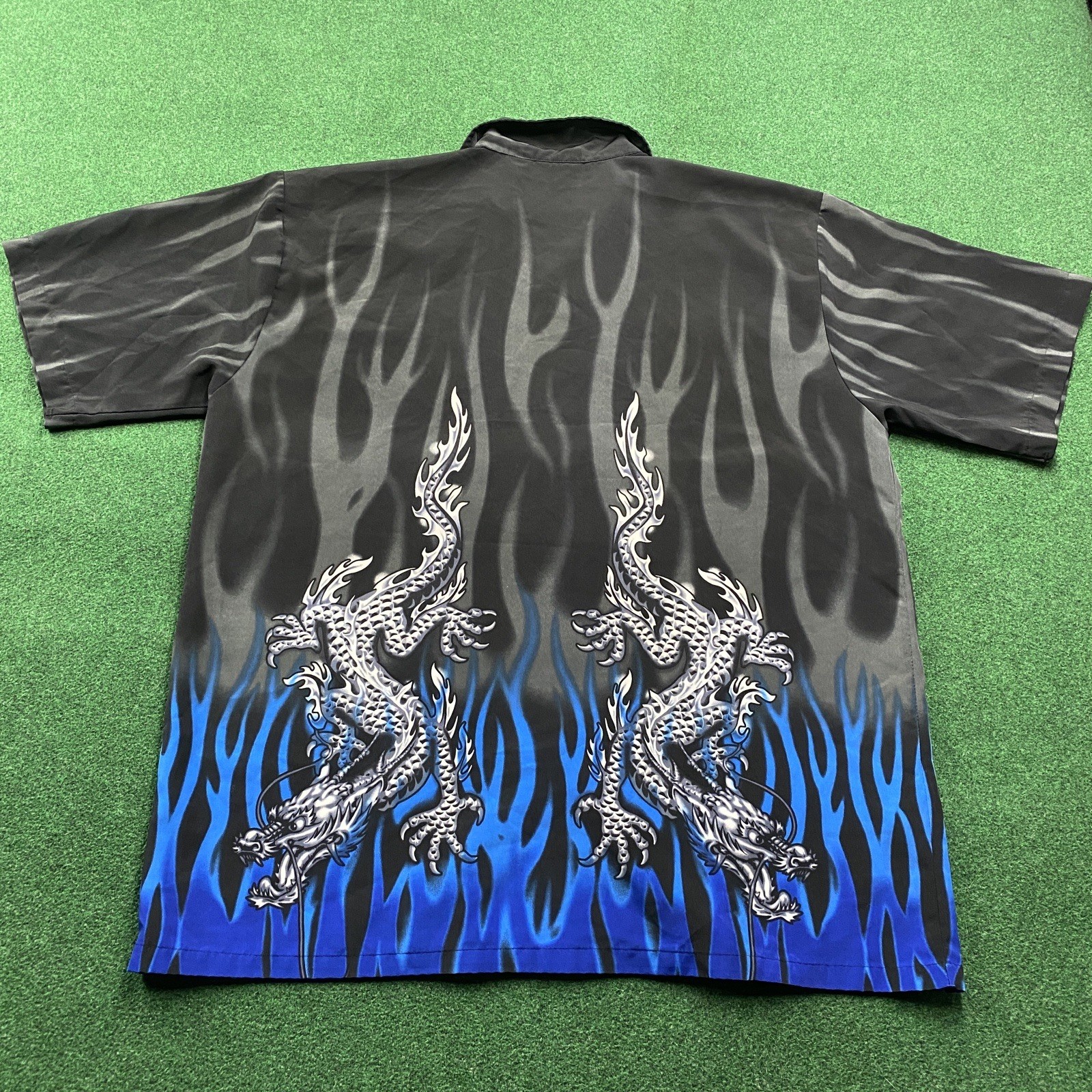 Vintage Flames Shirt Mens XL Black 90S Y2K Fire Button Up Trailer Park Boys